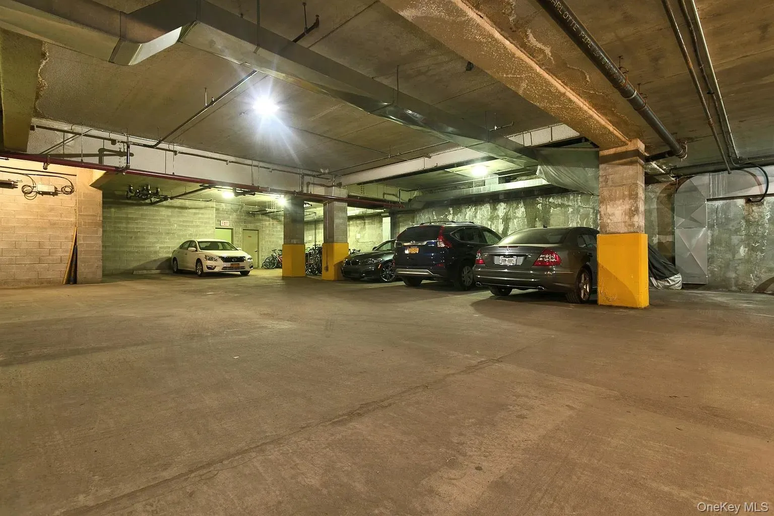 Parking deck with concrete block wall Parking deck with concrete block wall