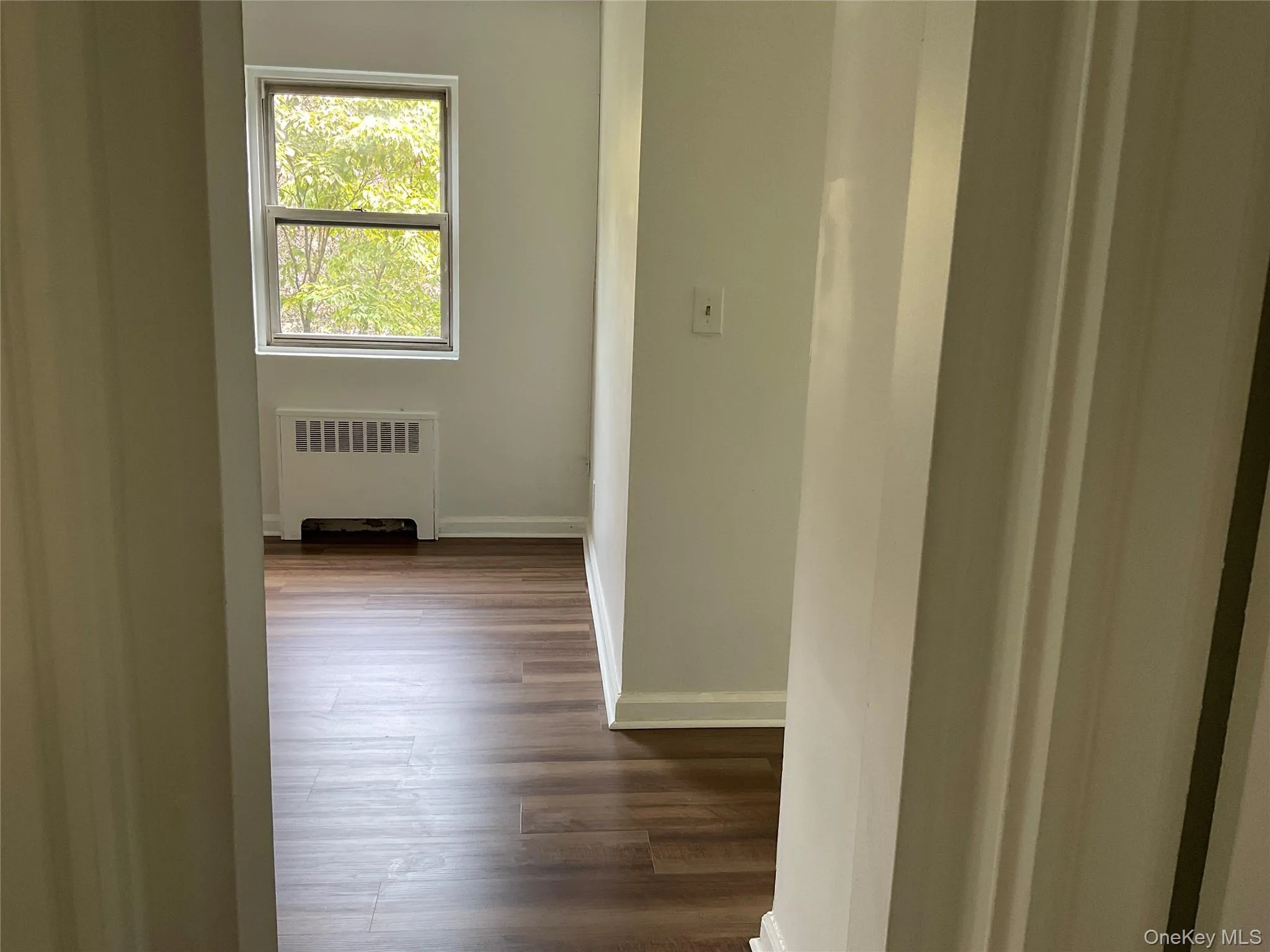 Hall with radiator heating unit and dark wood-type flooring Hall with radiator heating unit and dark wood-type flooring