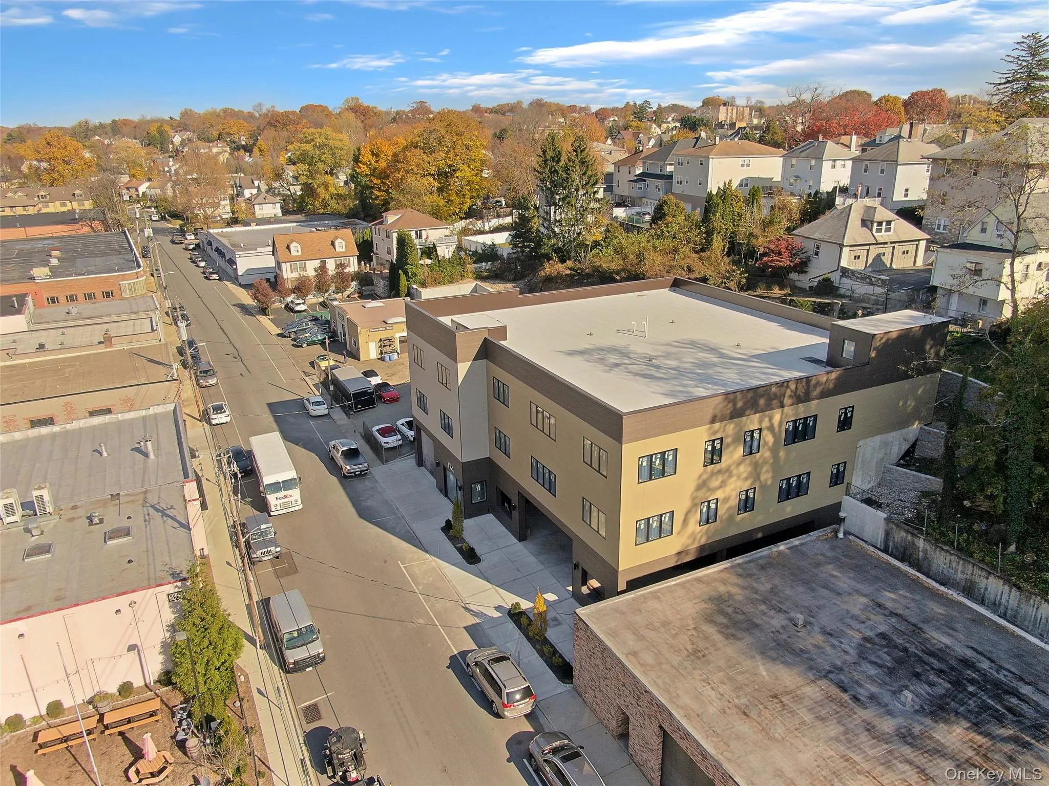Aerial perspective of suburban area Aerial perspective of suburban area