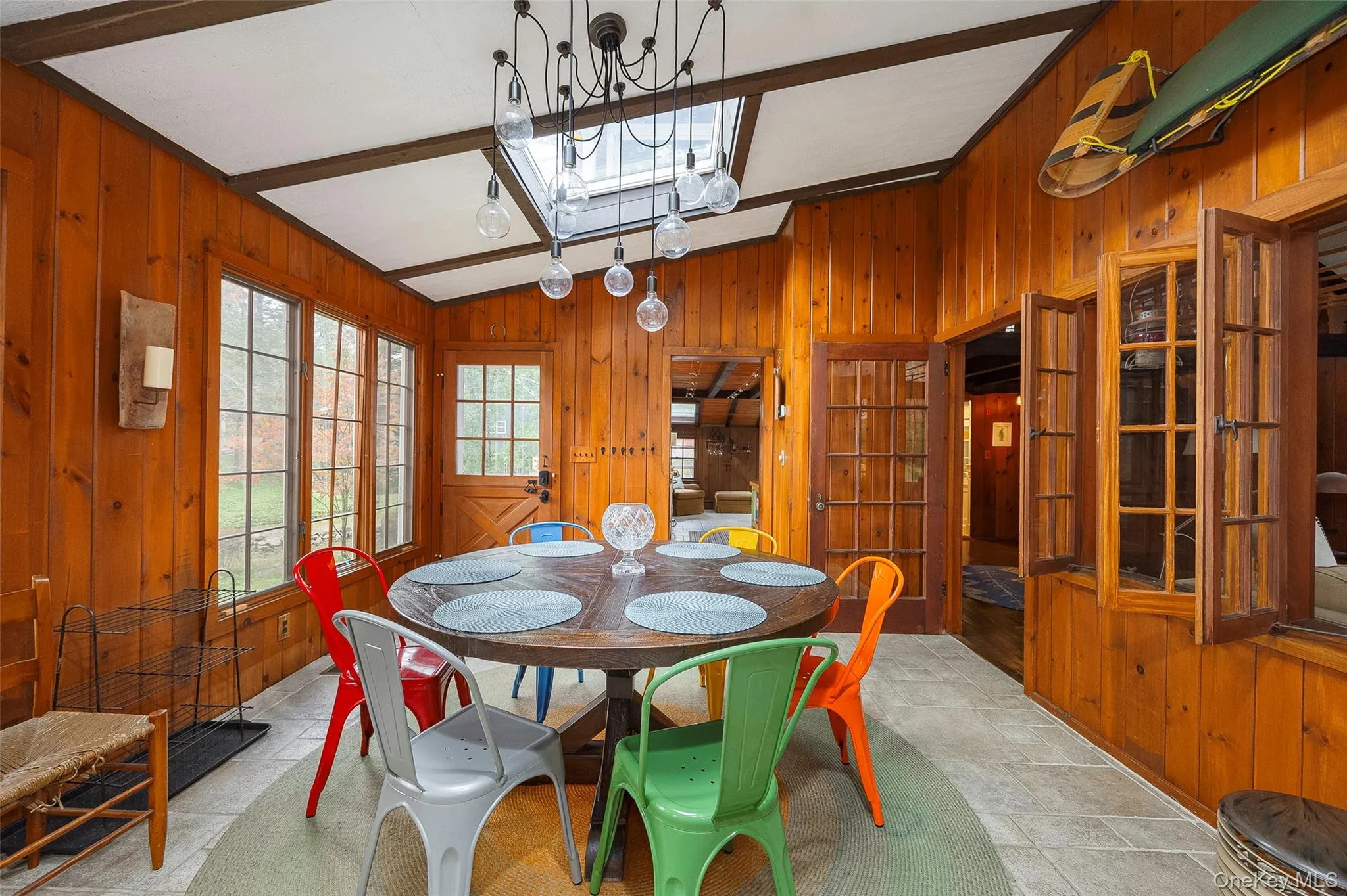 Dining space with wooden walls Dining space with wooden walls