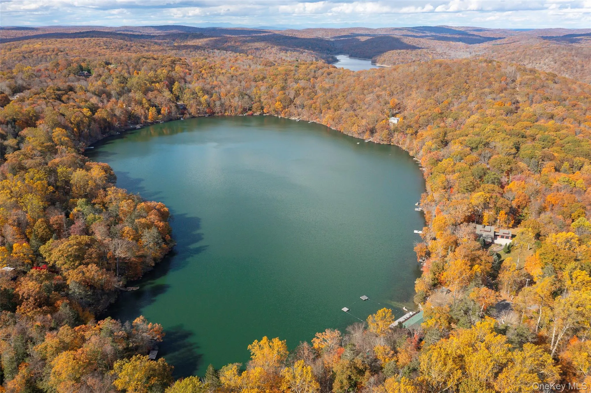 Aerial view of a heavily wooded area and a large body of water Aerial view of a heavily wooded area and a large body of water