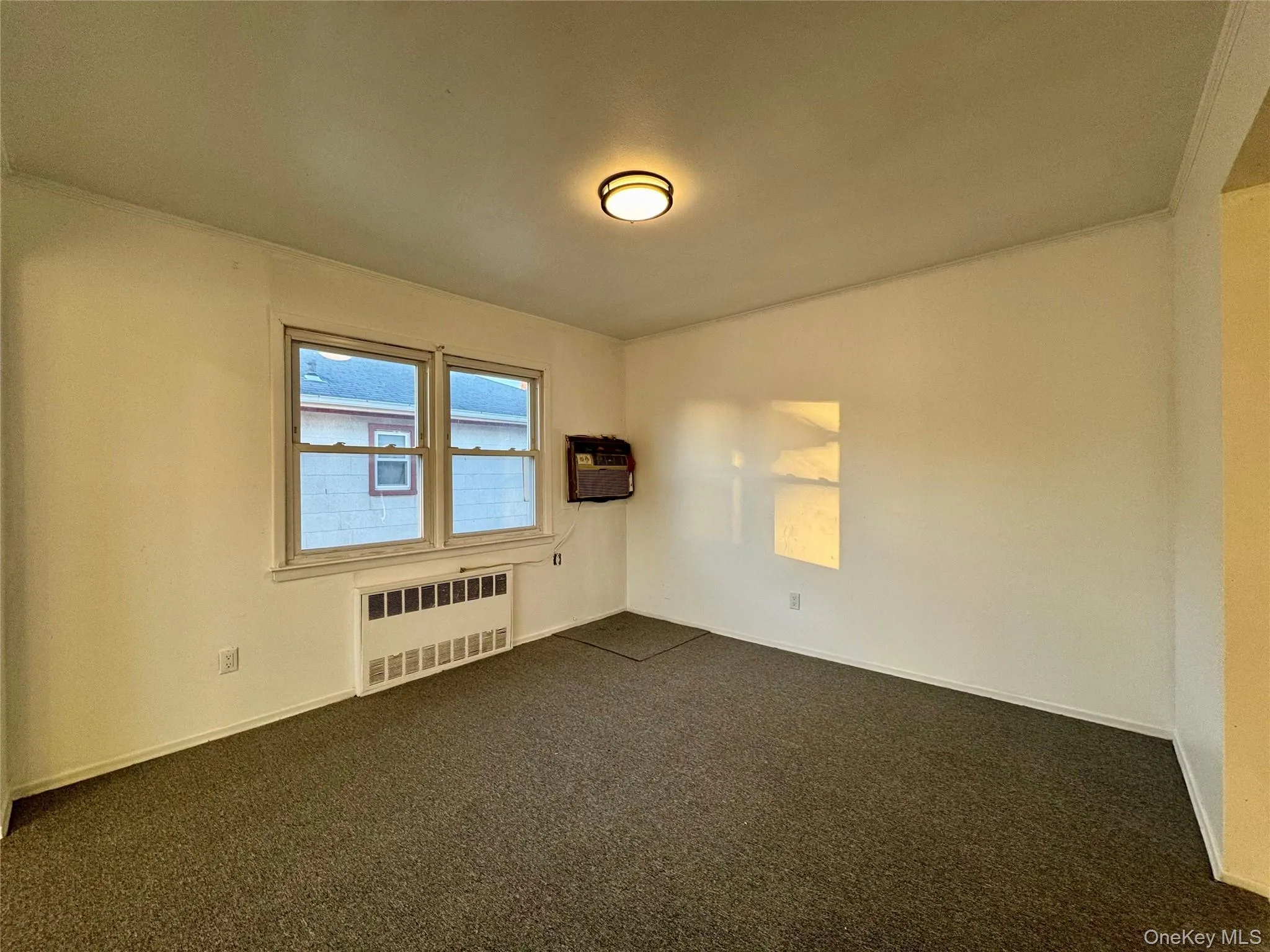 Spare room with dark carpet and radiator Spare room with dark carpet and radiator