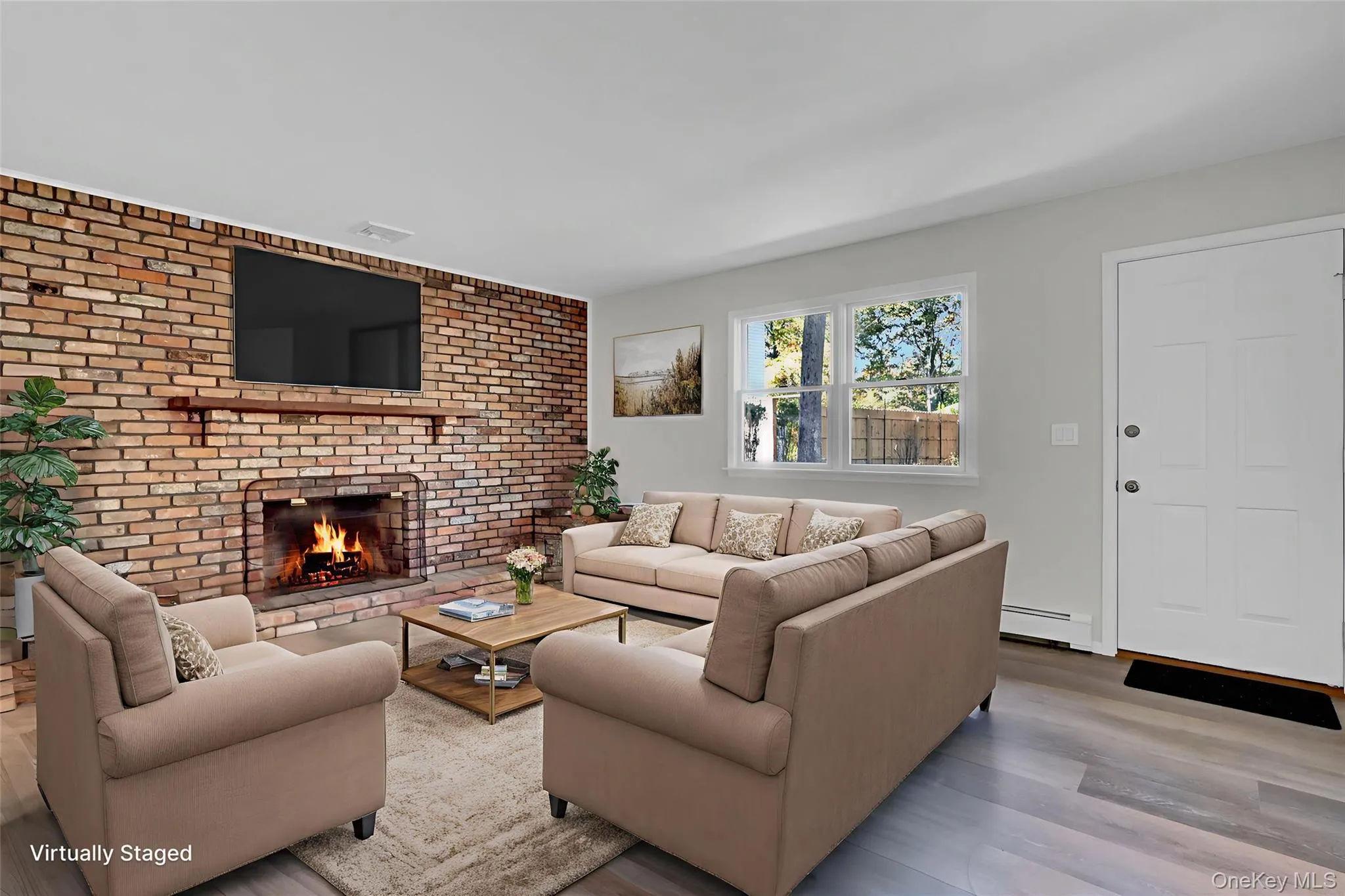 Virtually Staged Den With Brick Fireplace Virtually Staged Den With Brick Fireplace