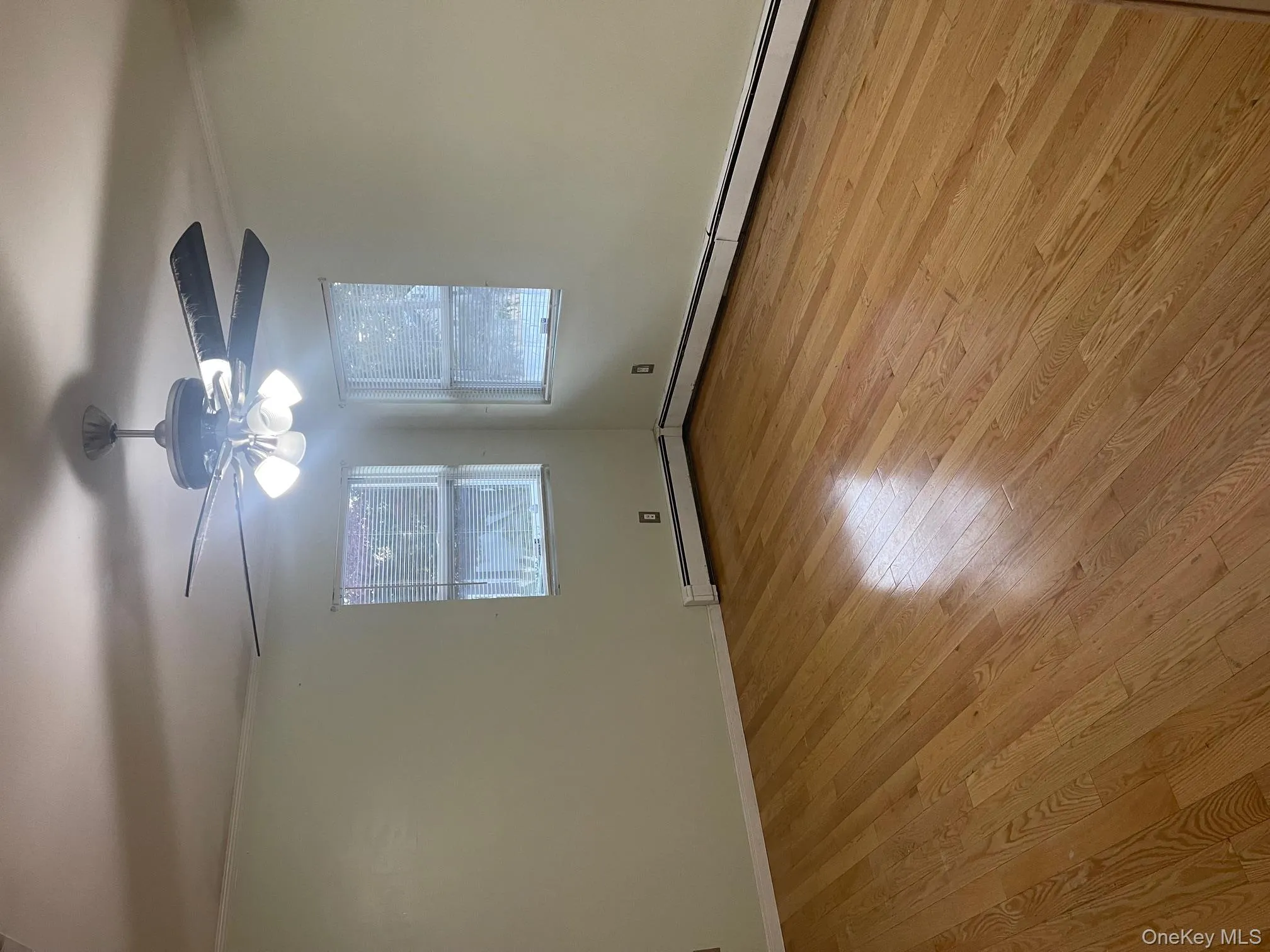Spare room with light wood-type flooring, a baseboard radiator, and ceiling fan Spare room with light wood-type flooring, a baseboard radiator, and ceiling fan