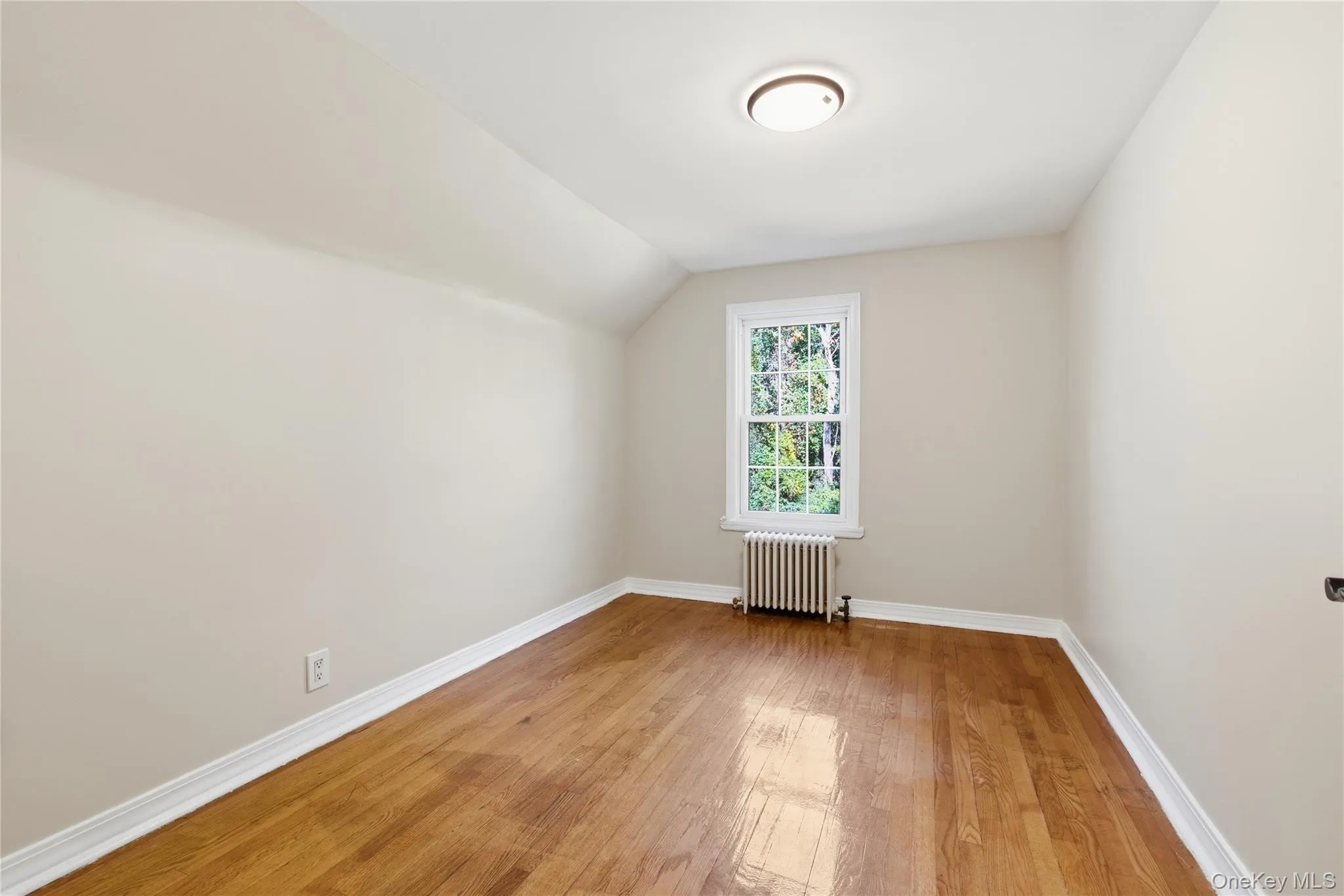 Additional living space featuring light wood finished floors and radiator heating unit Additional living space featuring light wood finished floors and radiator heating unit