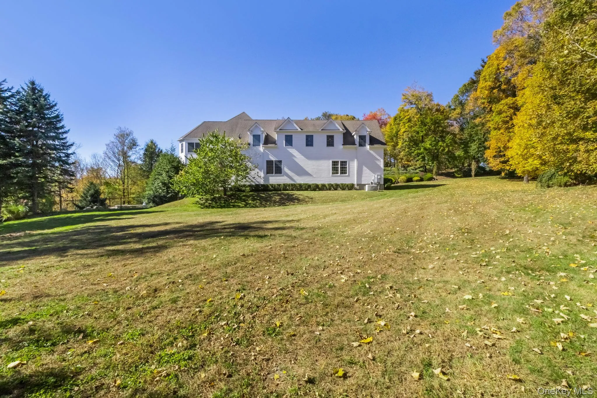 View of green lawn with view of wooded area View of green lawn with view of wooded area