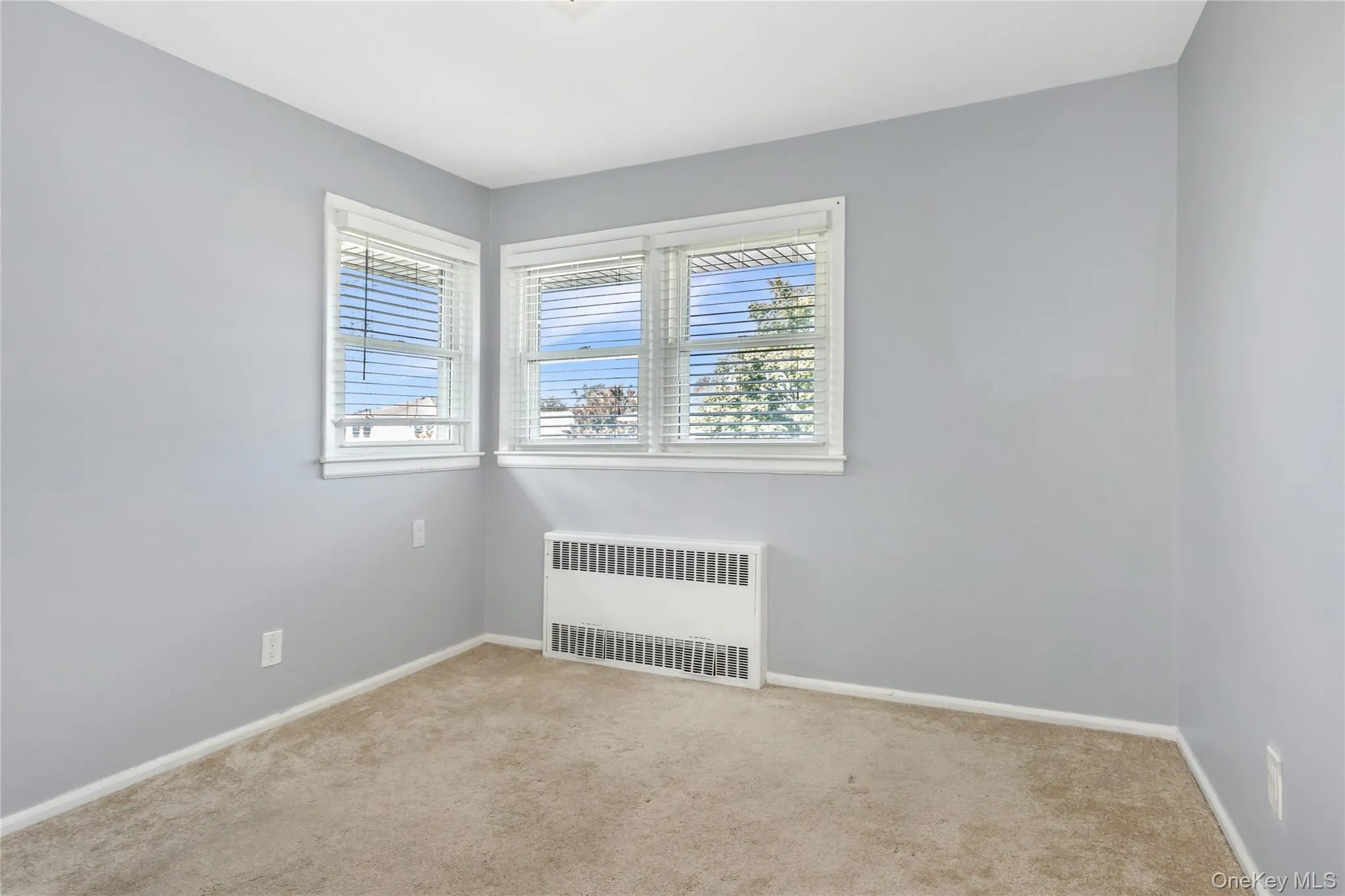 Spare room with radiator heating unit and carpet flooring Spare room with radiator heating unit and carpet flooring