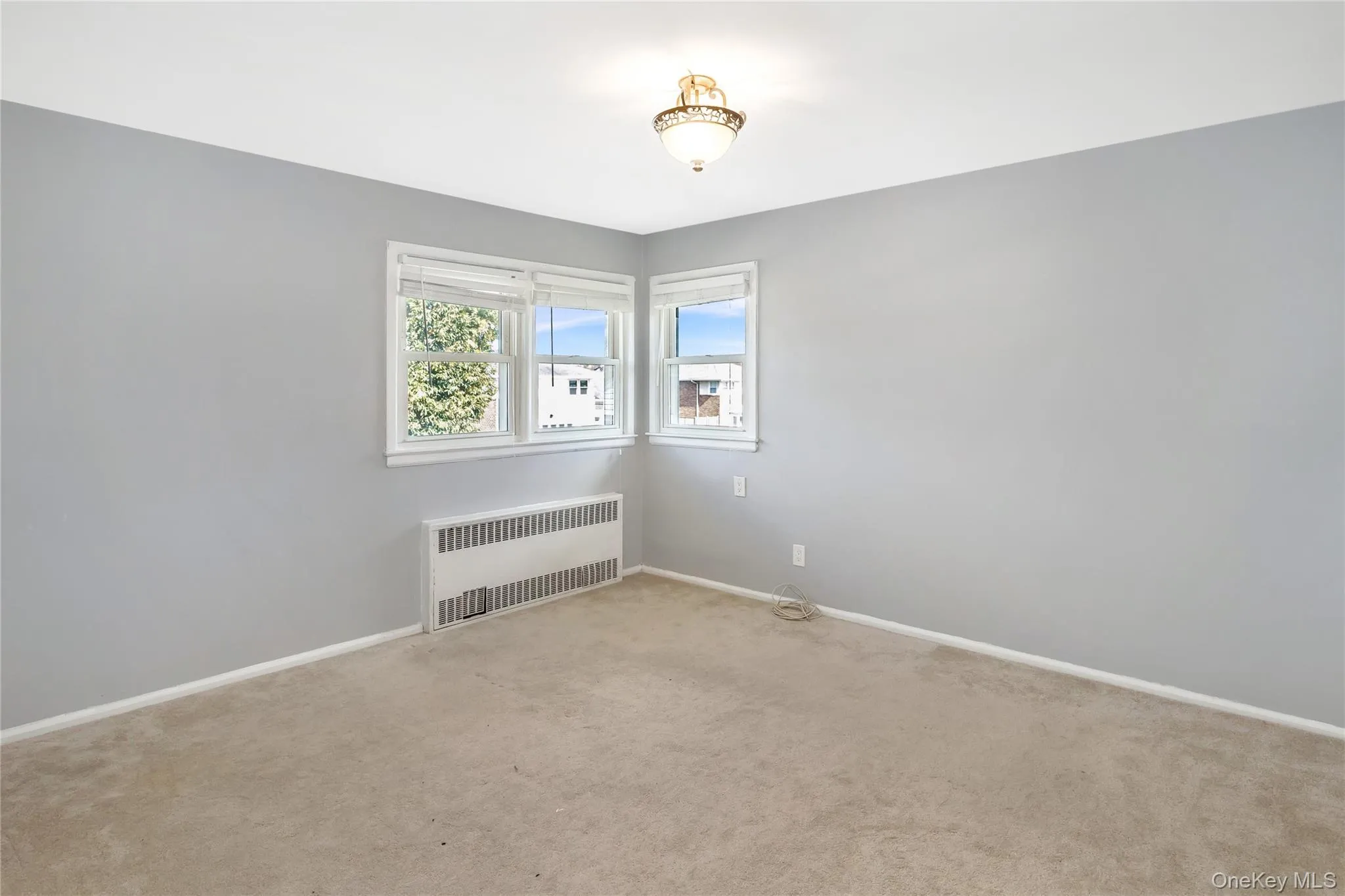 Spare room featuring radiator and carpet floors Spare room featuring radiator and carpet floors