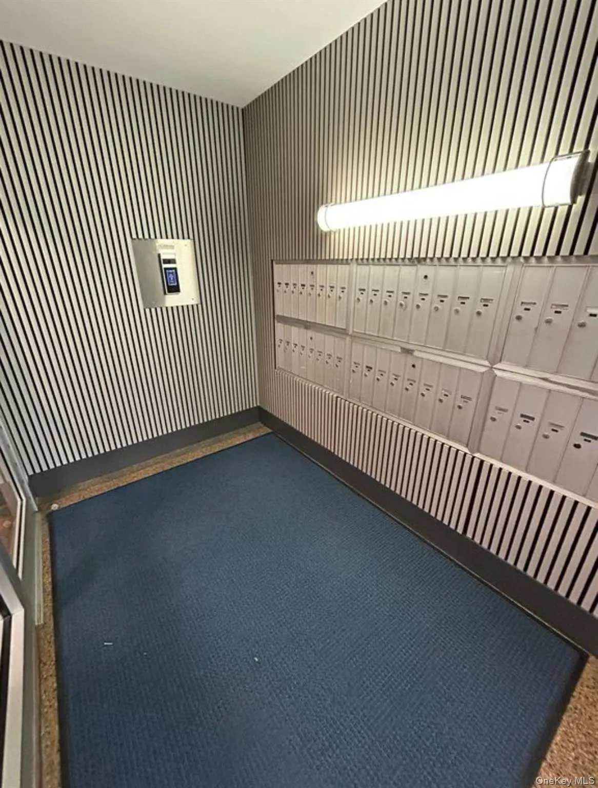 Empty room featuring carpet flooring and mail boxes Empty room featuring carpet flooring and mail boxes