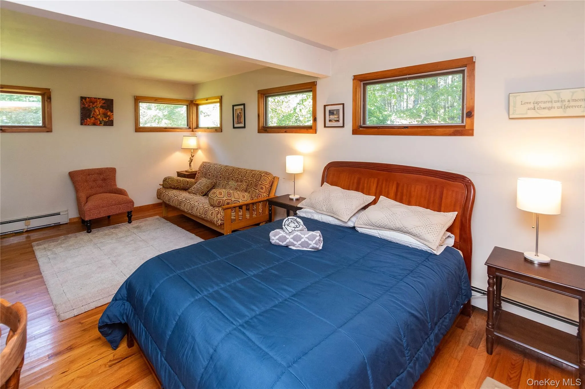 Bedroom with wood finished floors and a baseboard radiator Bedroom with wood finished floors and a baseboard radiator