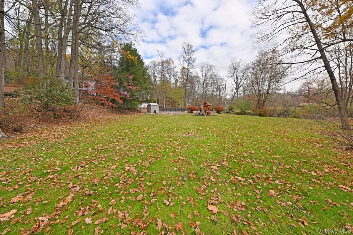 View of green lawn featuring a playground and a storage unit View of green lawn featuring a playground and a storage unit