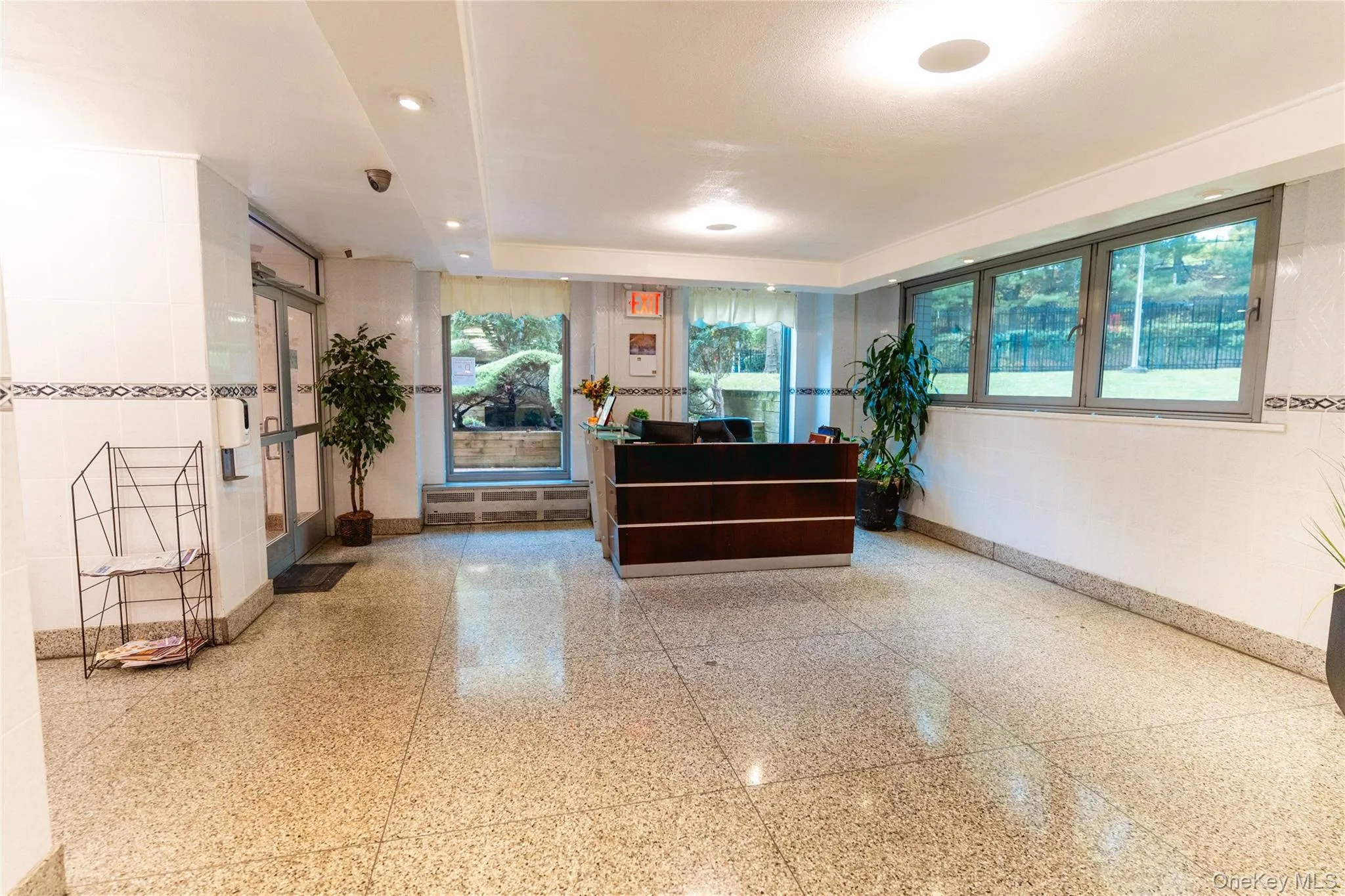 Lobby area with security desk. Lobby area with security desk.