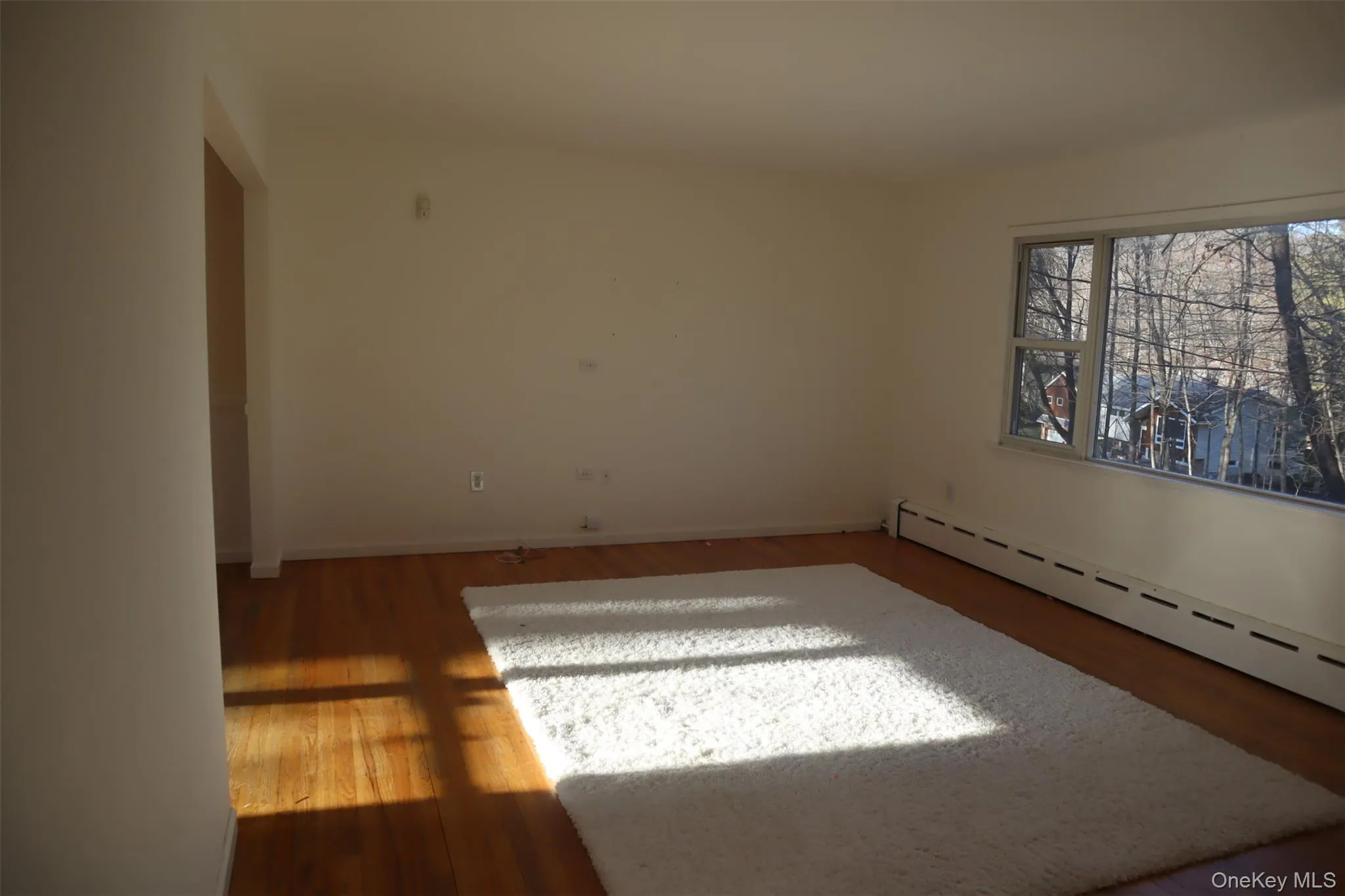 Spare room with wood finished floors and baseboard heating Spare room with wood finished floors and baseboard heating