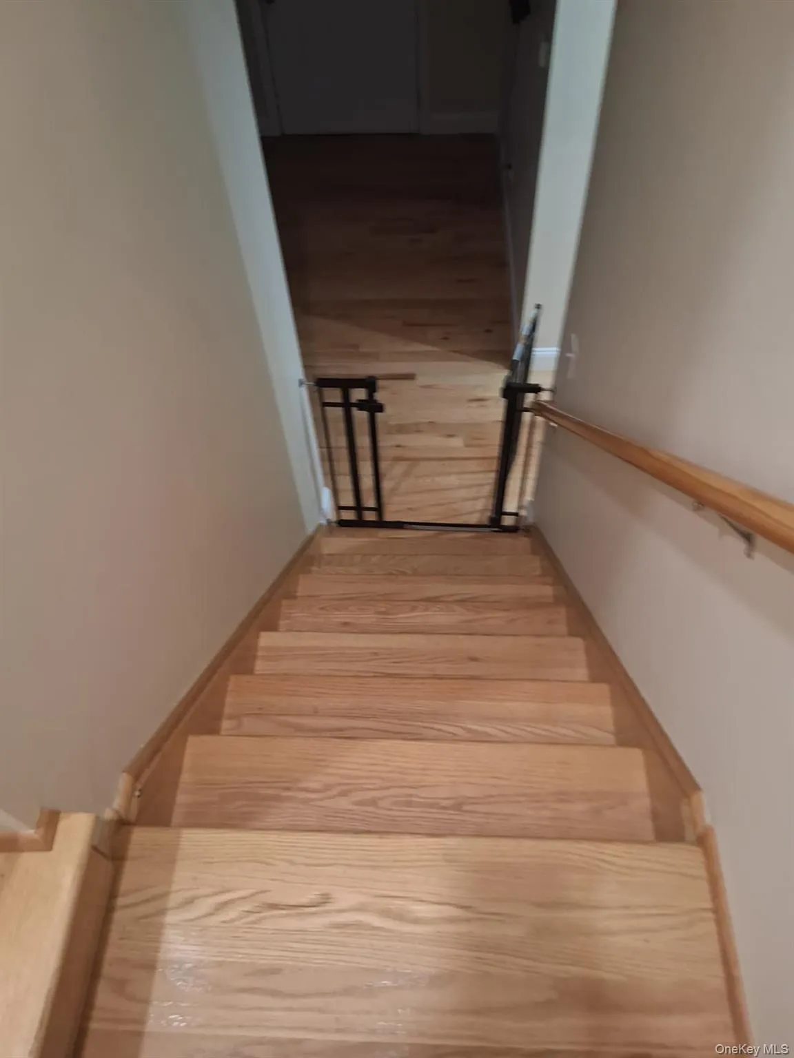 Staircase featuring wood finished floors Staircase featuring wood finished floors