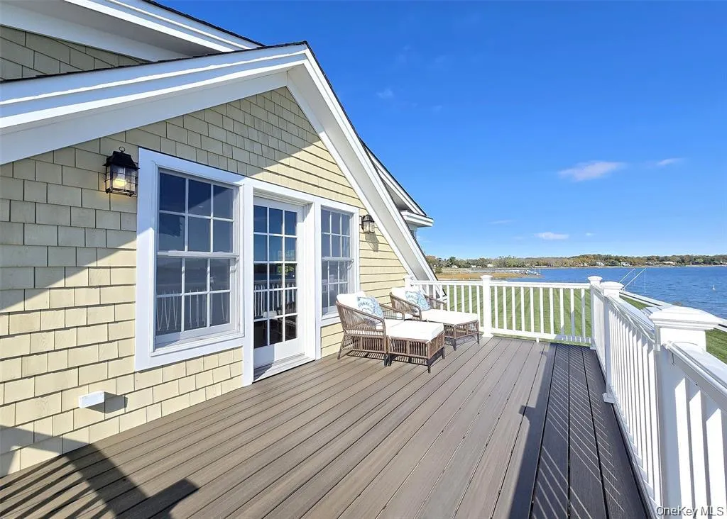 Wooden deck with a water view Wooden deck with a water view
