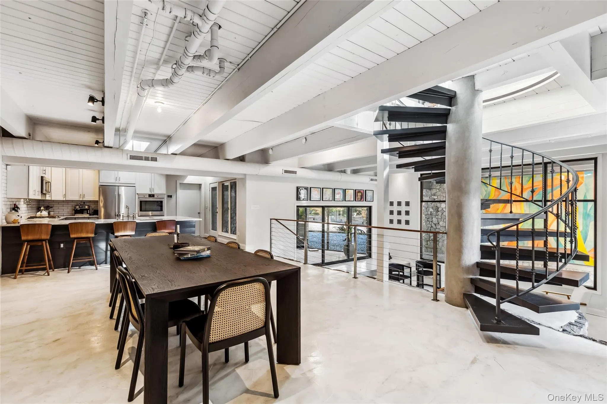 Dining area with beam ceiling Dining area with beam ceiling