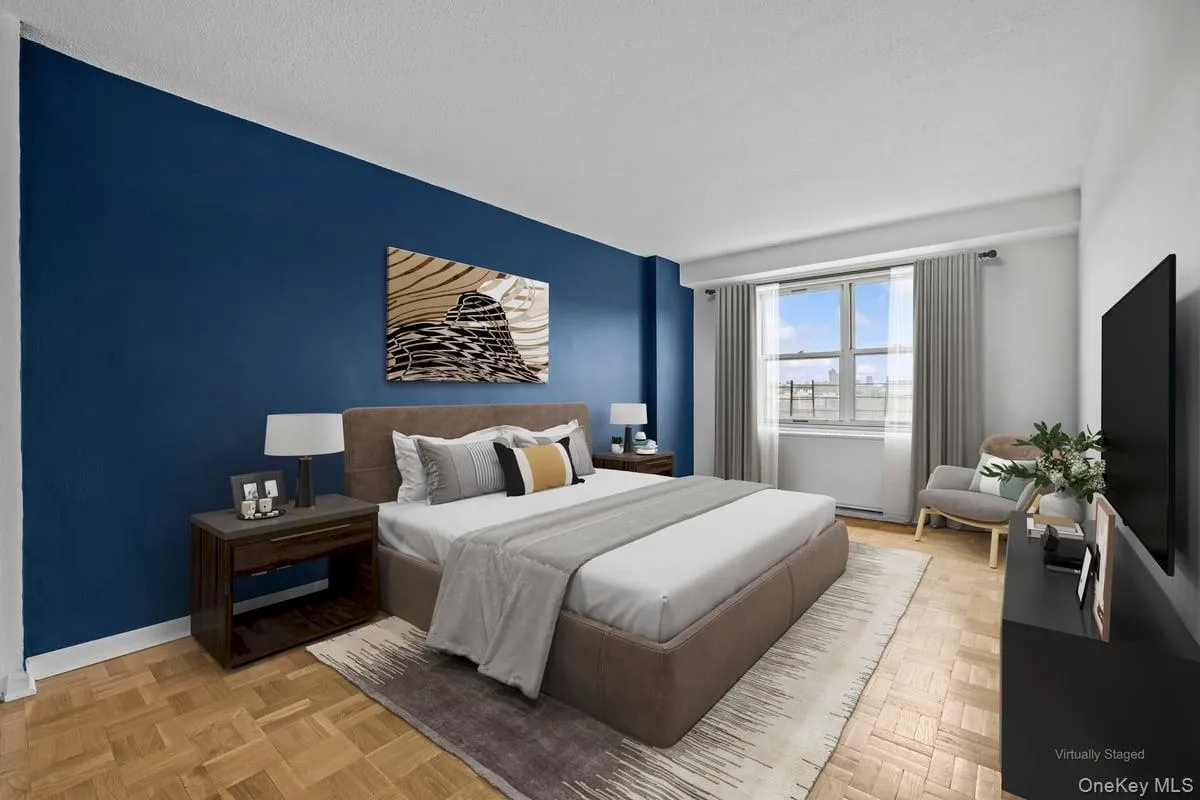 virtually staged Bedroom featuring baseboards virtually staged Bedroom featuring baseboards
