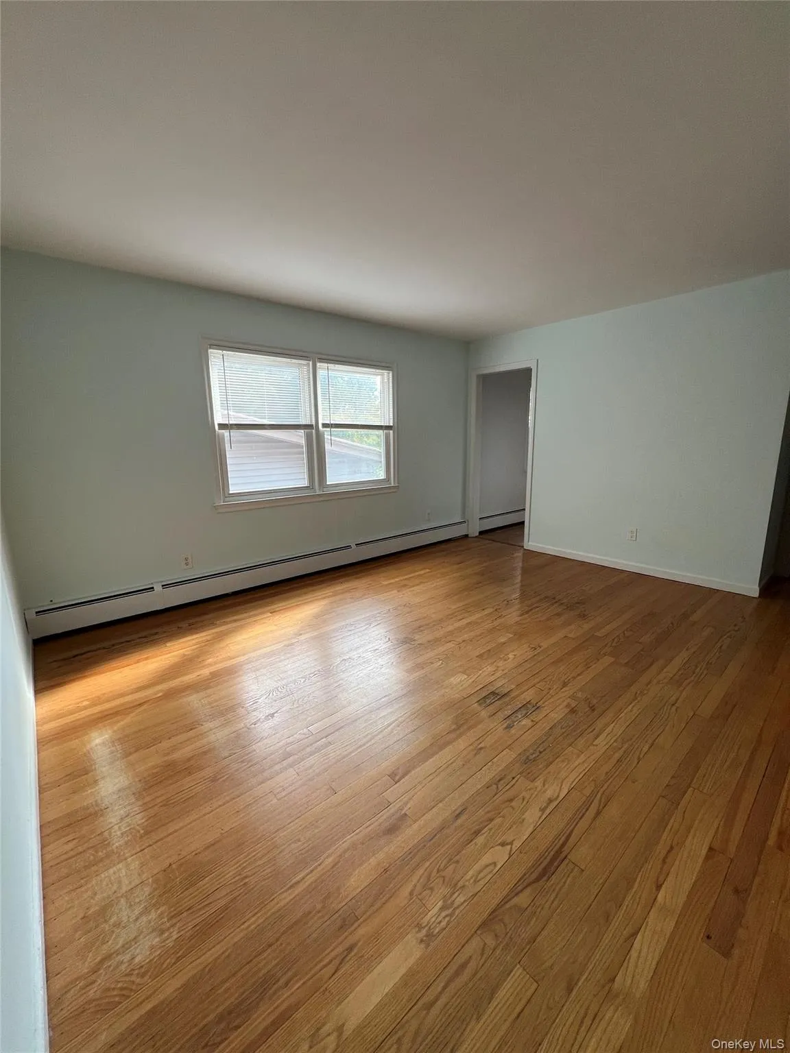 Unfurnished room with a baseboard radiator and light wood-type flooring Unfurnished room with a baseboard radiator and light wood-type flooring