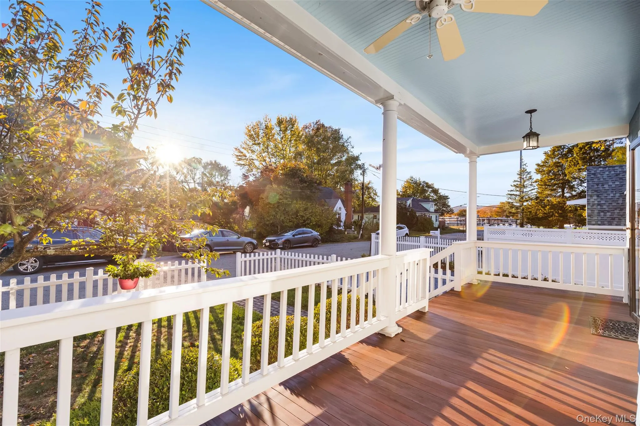 Wooden porch with a ceiling fan Wooden porch with a ceiling fan