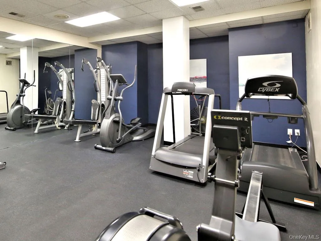Workout area with a drop ceiling Workout area with a drop ceiling