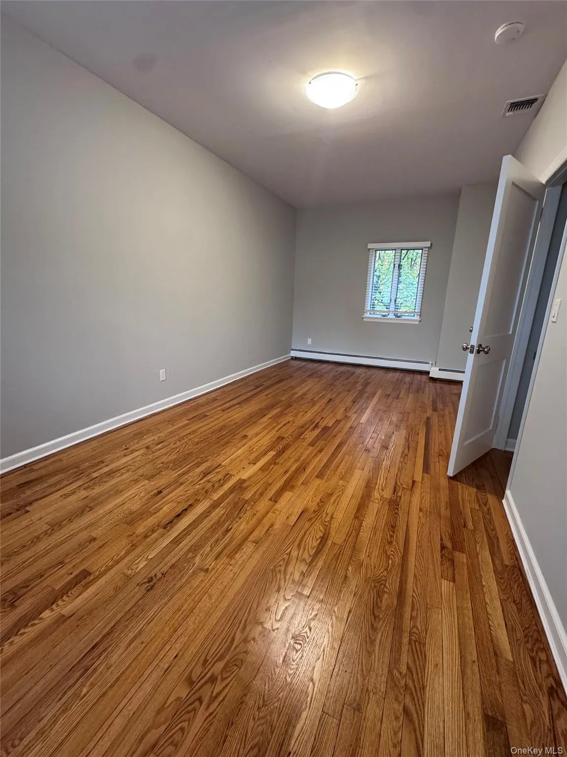 Primary Bedroom featuring light wood-style flooring and a baseboard radiator, Deep Closet. Primary Bedroom featuring light wood-style flooring and a baseboard radiator, Deep Closet.