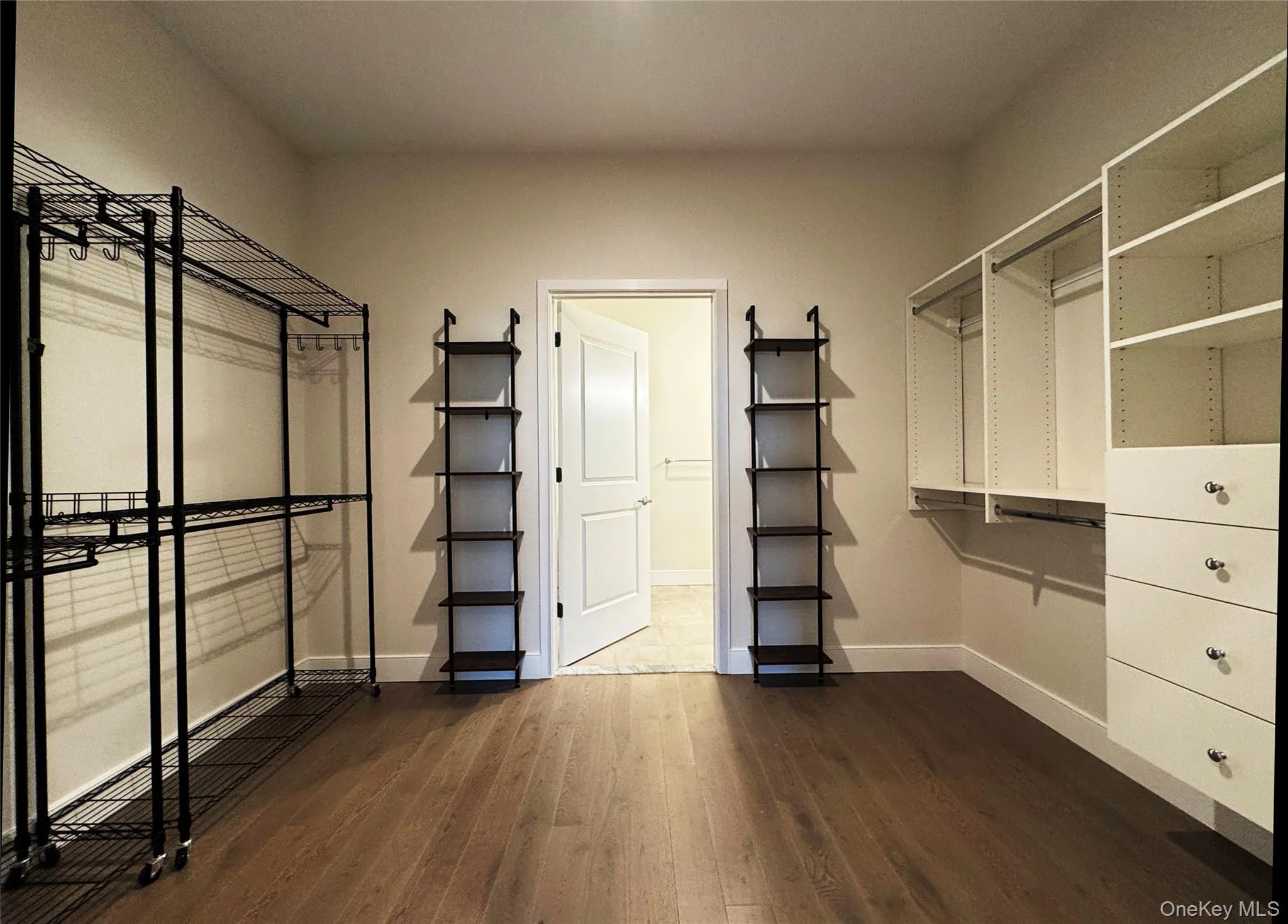 Spacious closet featuring dark wood-style flooring Spacious closet featuring dark wood-style flooring