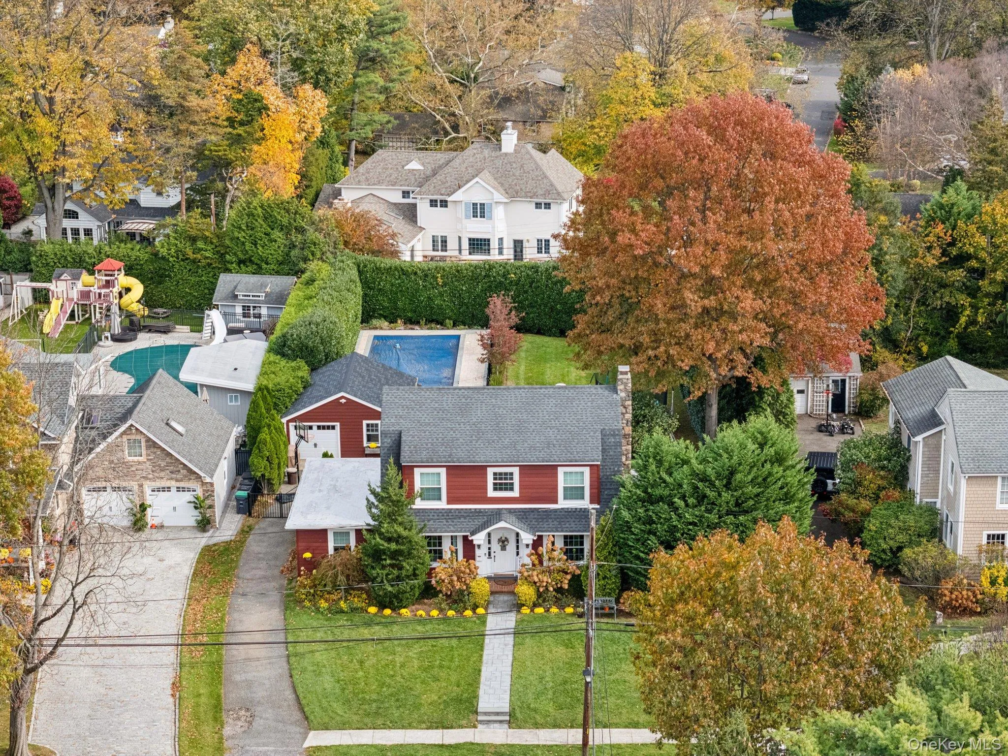 Aerial perspective of suburban area Aerial perspective of suburban area