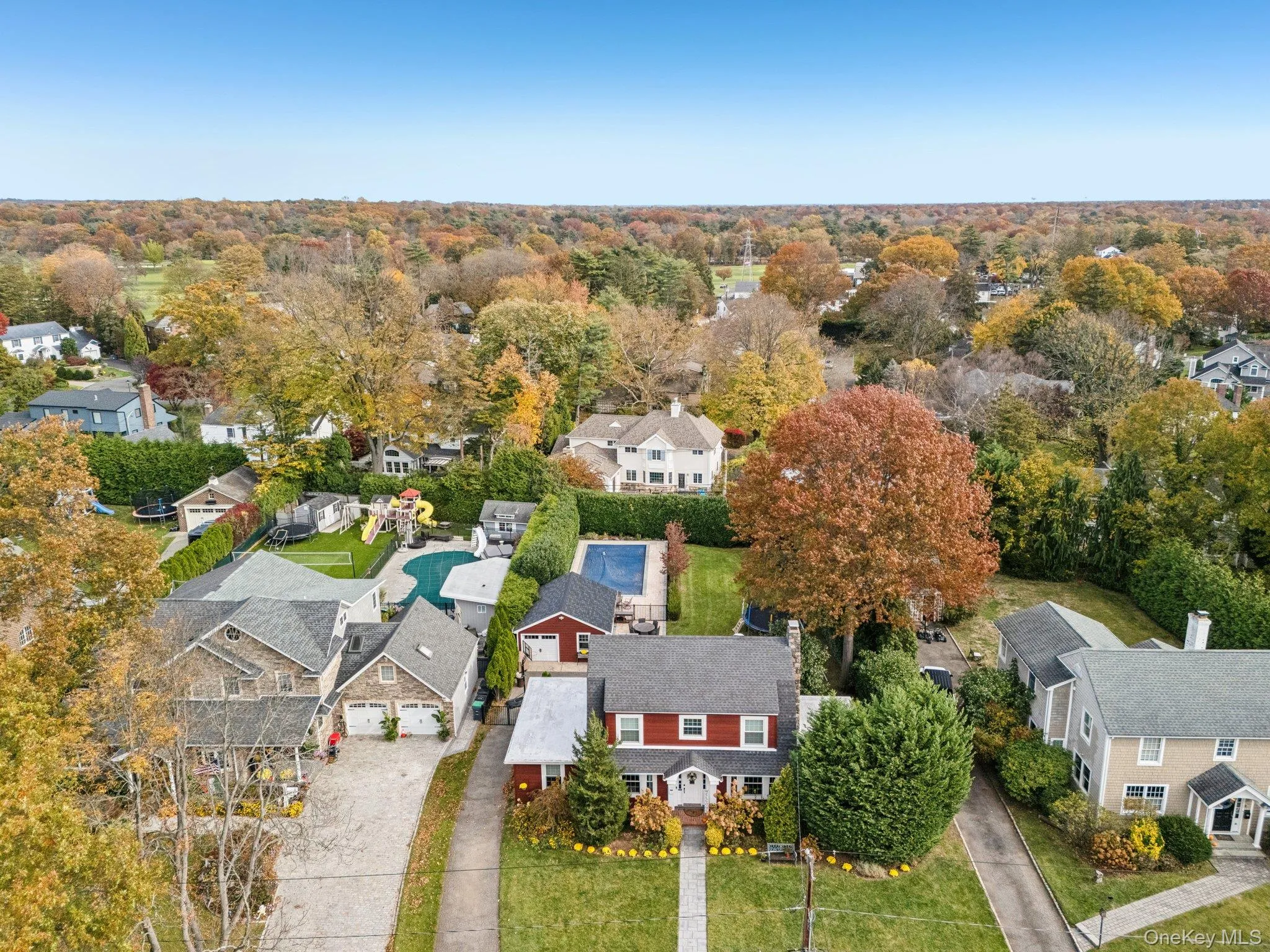 Aerial perspective of suburban area Aerial perspective of suburban area