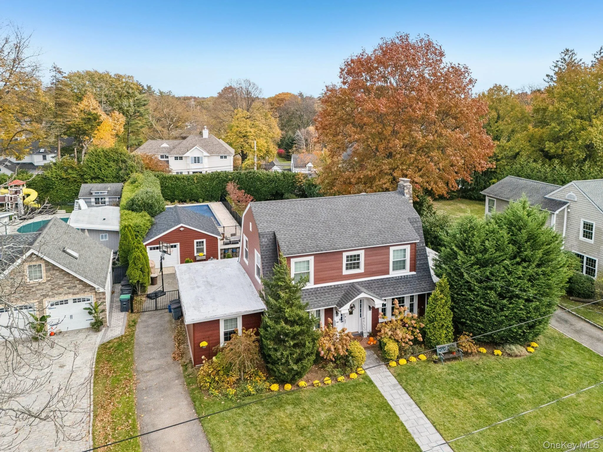 Aerial perspective of suburban area Aerial perspective of suburban area