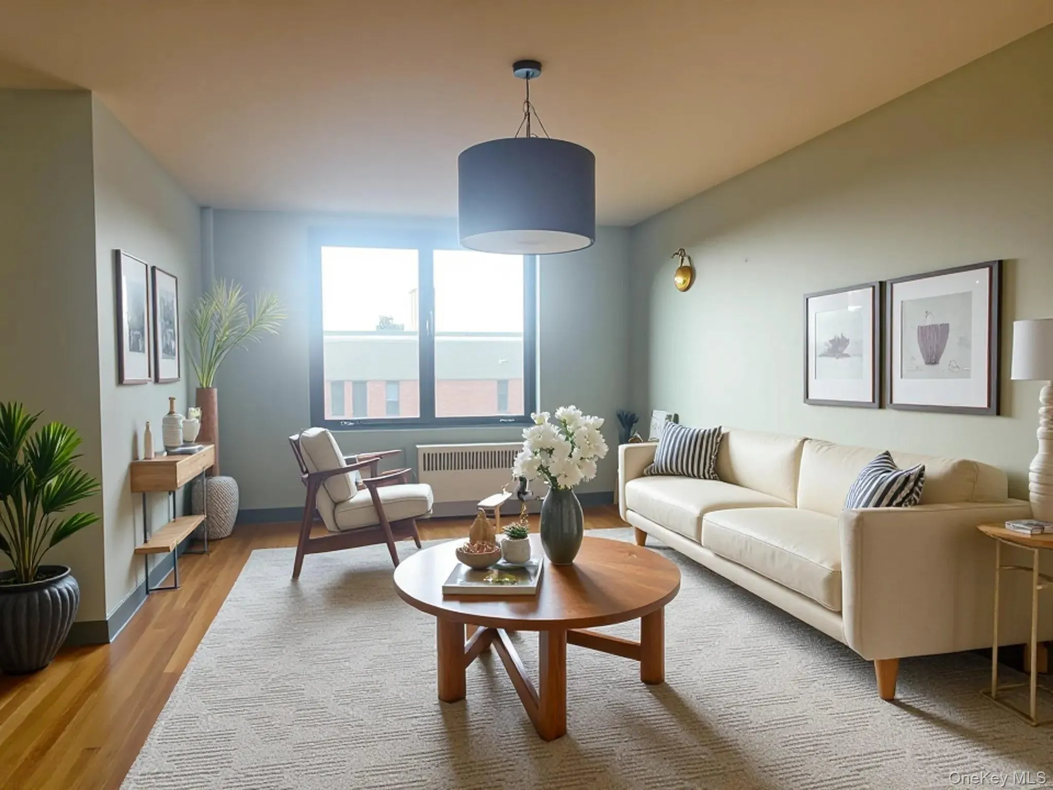 Living room featuring radiator heating unit and wood finished floors Living room featuring radiator heating unit and wood finished floors