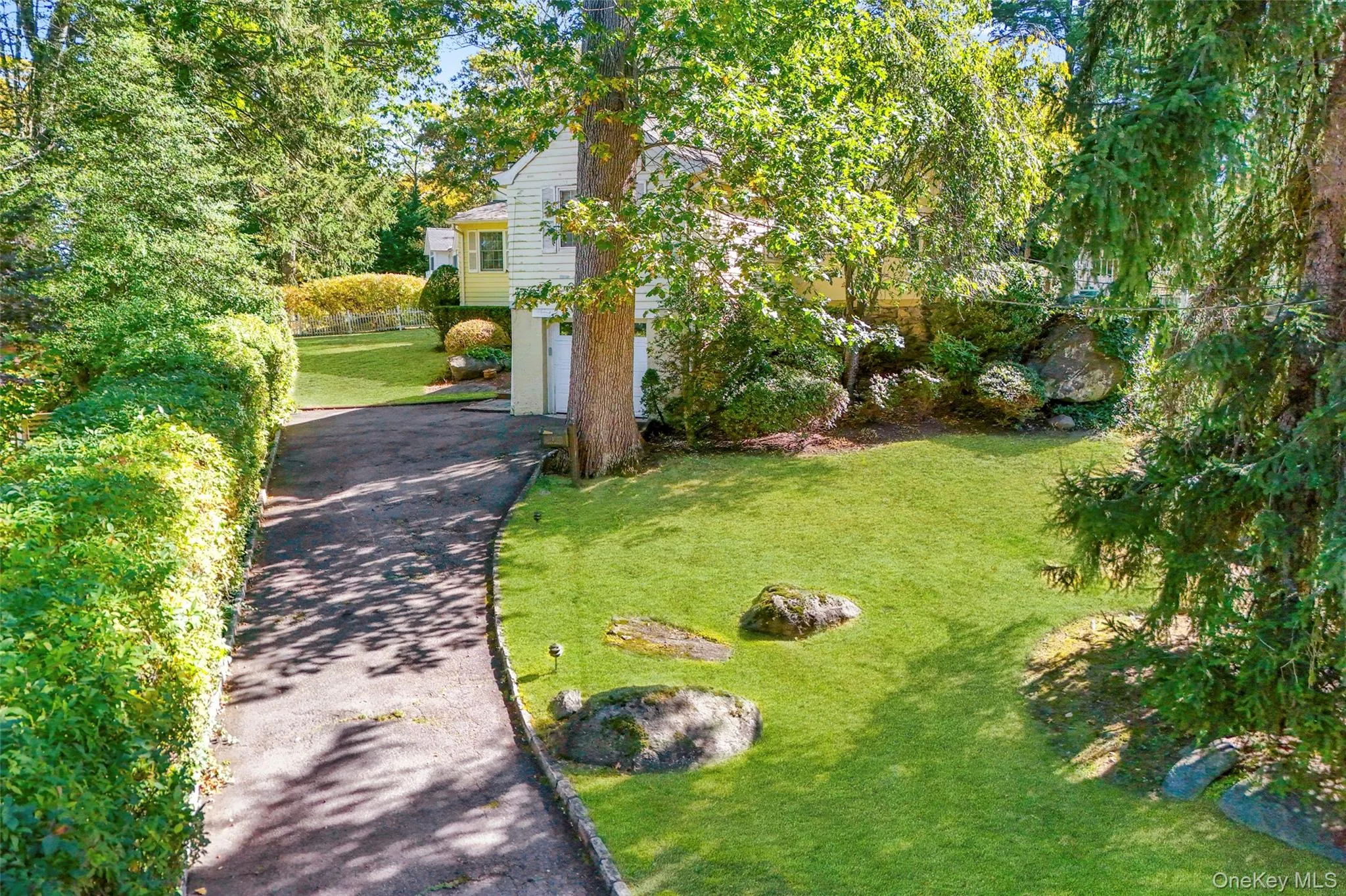 View of grassy yard featuring asphalt driveway and an attached garage View of grassy yard featuring asphalt driveway and an attached garage