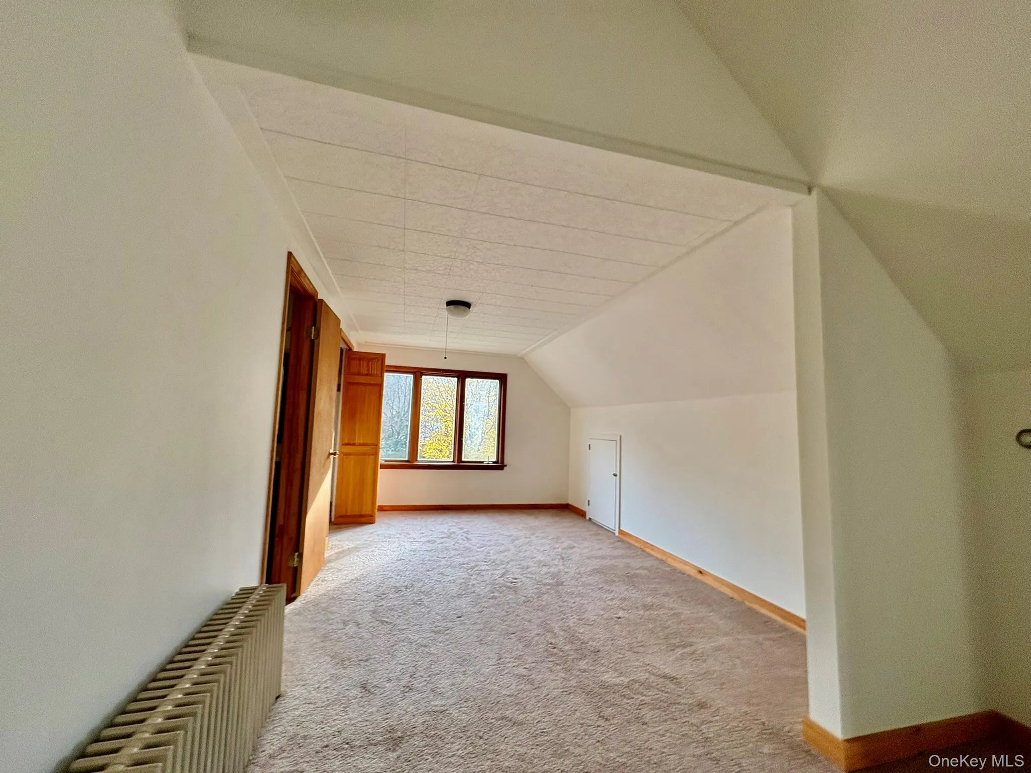 2N Floor Bonus room with radiator heating unit, light carpet, and vaulted ceiling 2N Floor Bonus room with radiator heating unit, light carpet, and vaulted ceiling