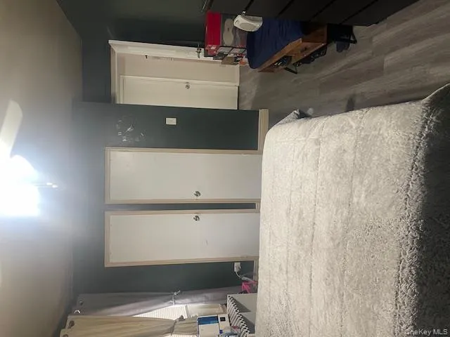 Bedroom with dark wood-type flooring and a ceiling fan Bedroom with dark wood-type flooring and a ceiling fan