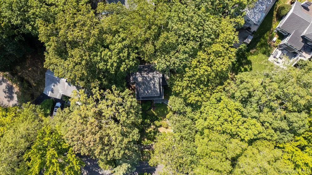 Aerial overview of property's location with a forest Aerial overview of property's location with a forest