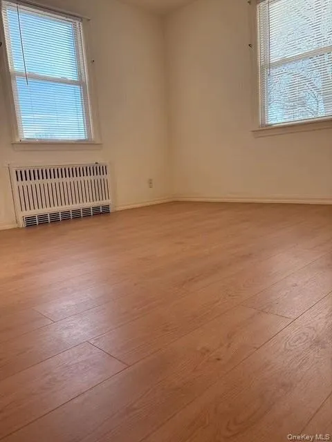 Unfurnished room with radiator and light wood finished floors Unfurnished room with radiator and light wood finished floors