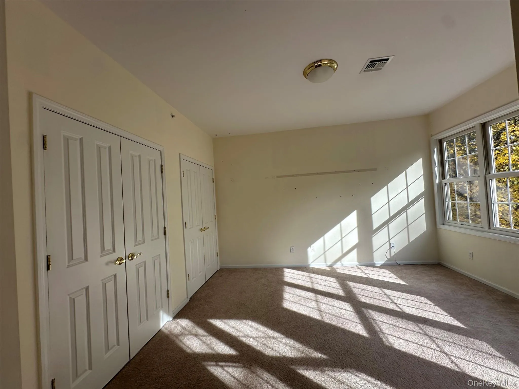 Unfurnished bedroom featuring multiple closets and carpet Unfurnished bedroom featuring multiple closets and carpet