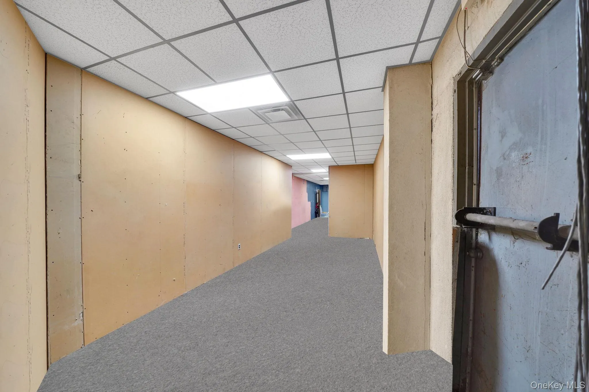 Hall with a drop ceiling and carpet Hall with a drop ceiling and carpet