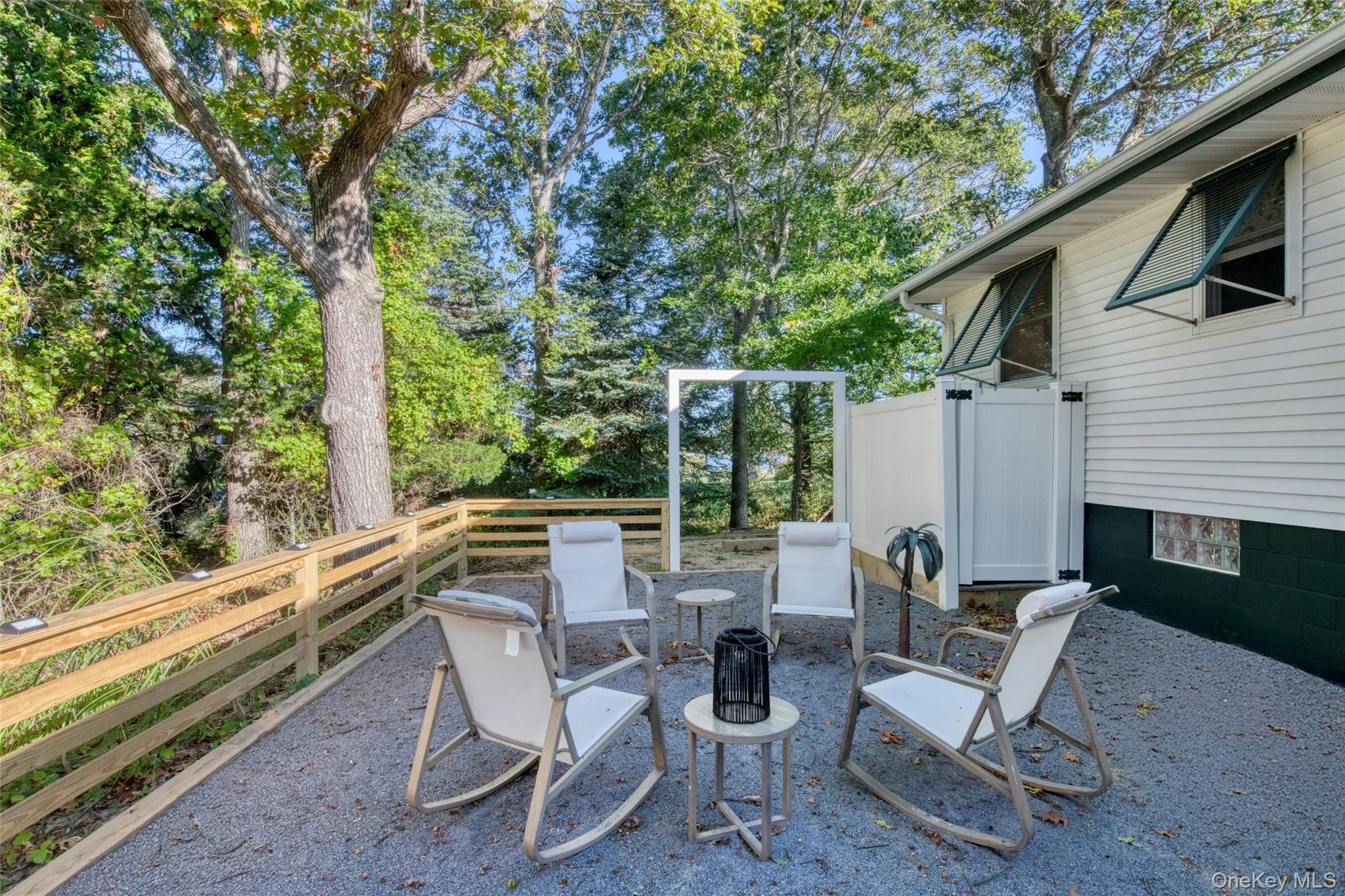 View of patio / terrace featuring view of wooded area View of patio / terrace featuring view of wooded area