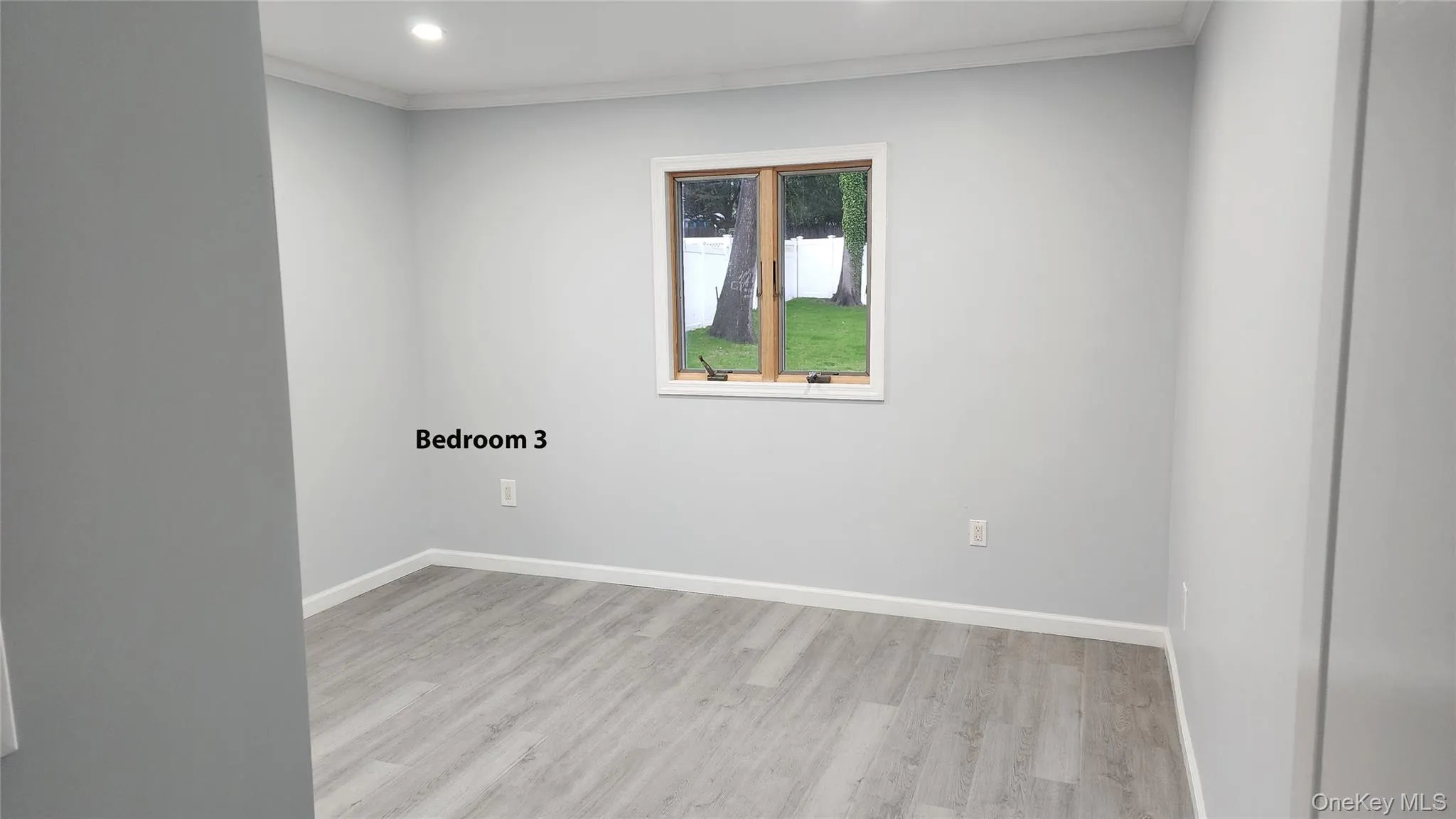 Spare room featuring light wood finished floors, crown molding, and recessed lighting Spare room featuring light wood finished floors, crown molding, and recessed lighting