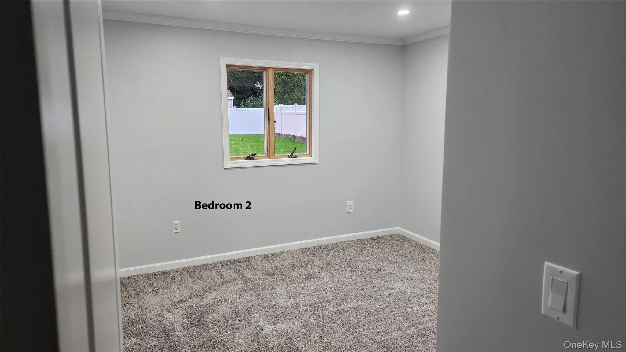Carpeted spare room featuring ornamental molding and recessed lighting Carpeted spare room featuring ornamental molding and recessed lighting