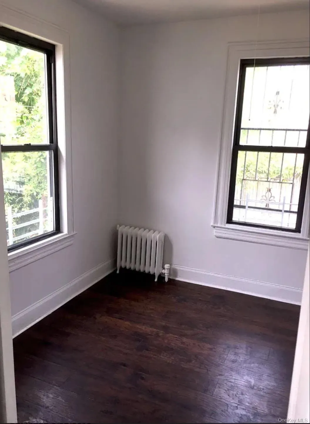 Spare room with dark wood-type flooring and radiator Spare room with dark wood-type flooring and radiator