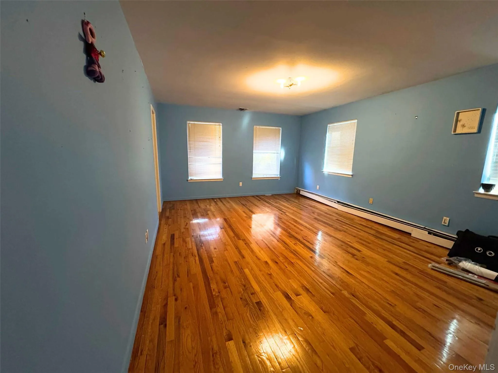 Spare room featuring a baseboard radiator and wood-type flooring Spare room featuring a baseboard radiator and wood-type flooring