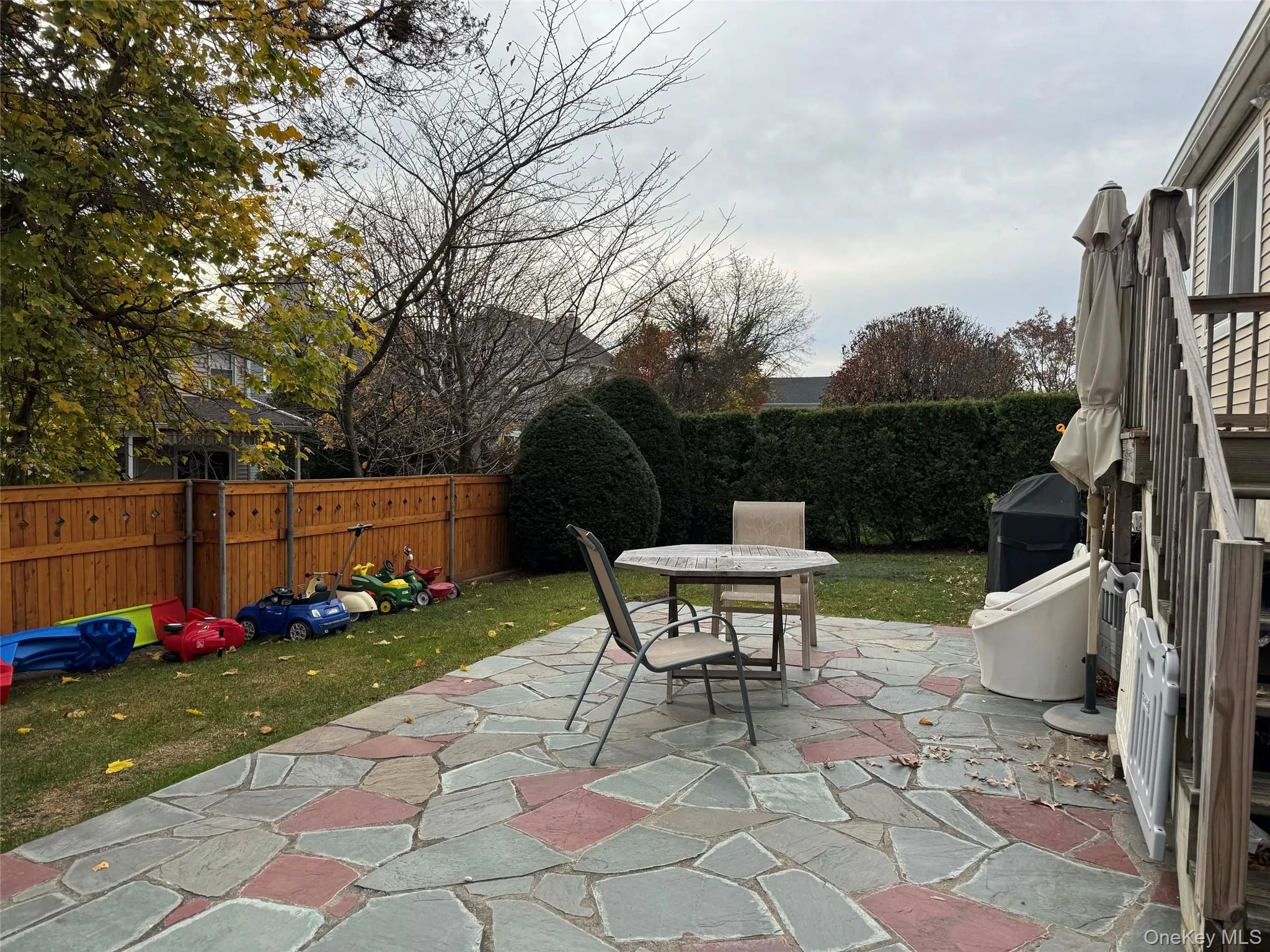 Fenced backyard featuring a patio area and outdoor dining space Fenced backyard featuring a patio area and outdoor dining space