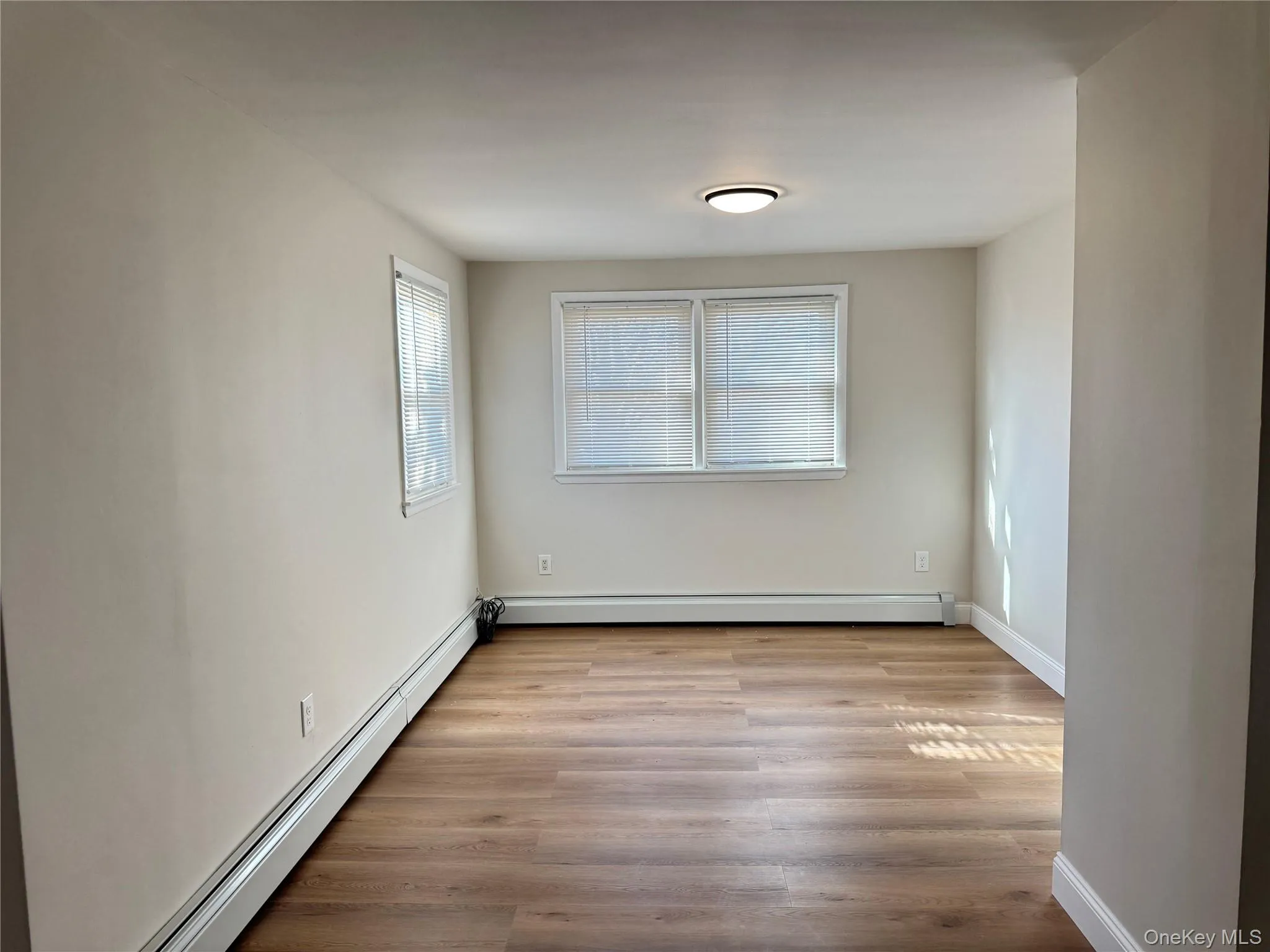 Spare room with a baseboard heating unit and light wood-style floors Spare room with a baseboard heating unit and light wood-style floors