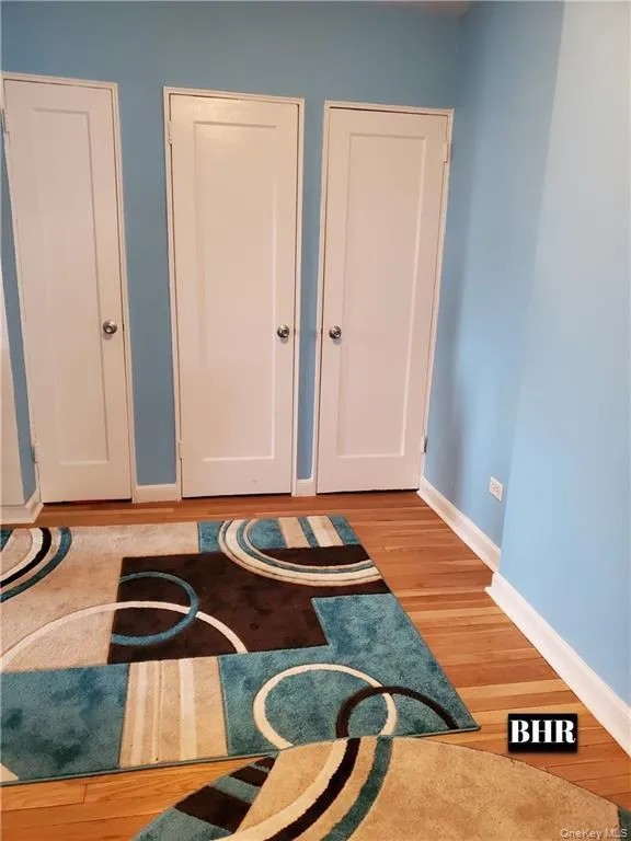 Bedroom with light wood-type flooring and multiple closets Bedroom with light wood-type flooring and multiple closets