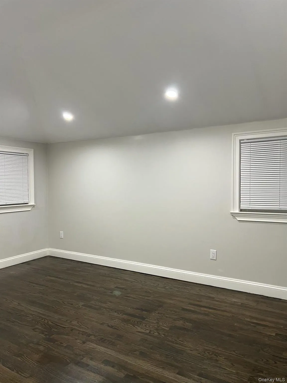 Spare room with healthy amount of natural light, dark wood-style floors, and recessed lighting Spare room with healthy amount of natural light, dark wood-style floors, and recessed lighting