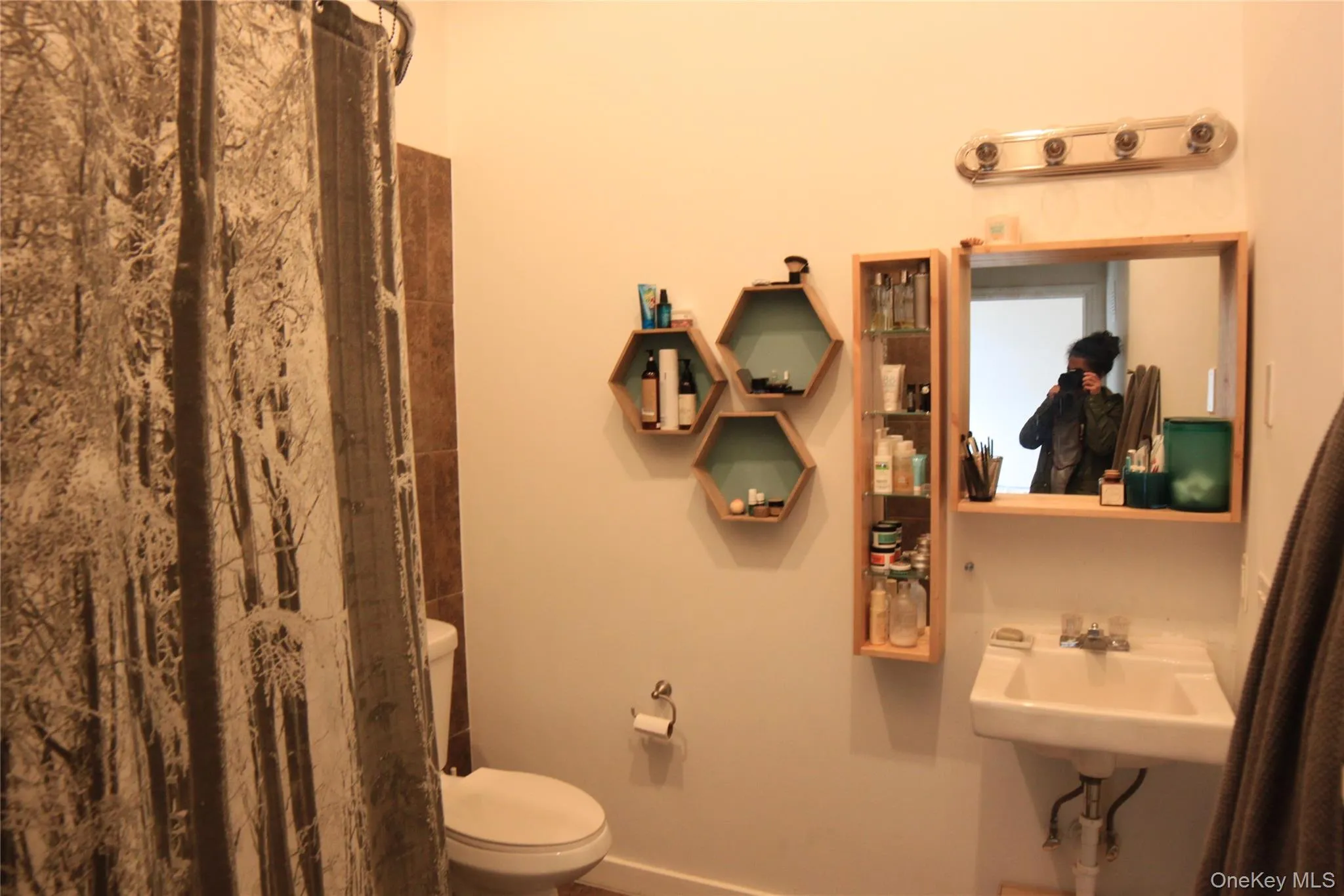 Bathroom with a shower with curtain and toilet Bathroom with a shower with curtain and toilet