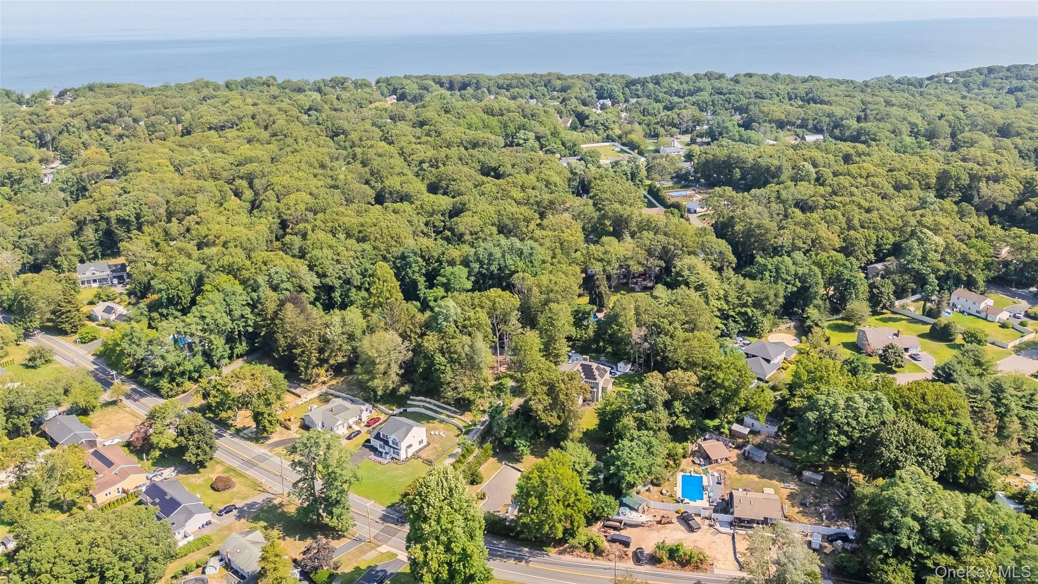 Aerial perspective of suburban area Aerial perspective of suburban area