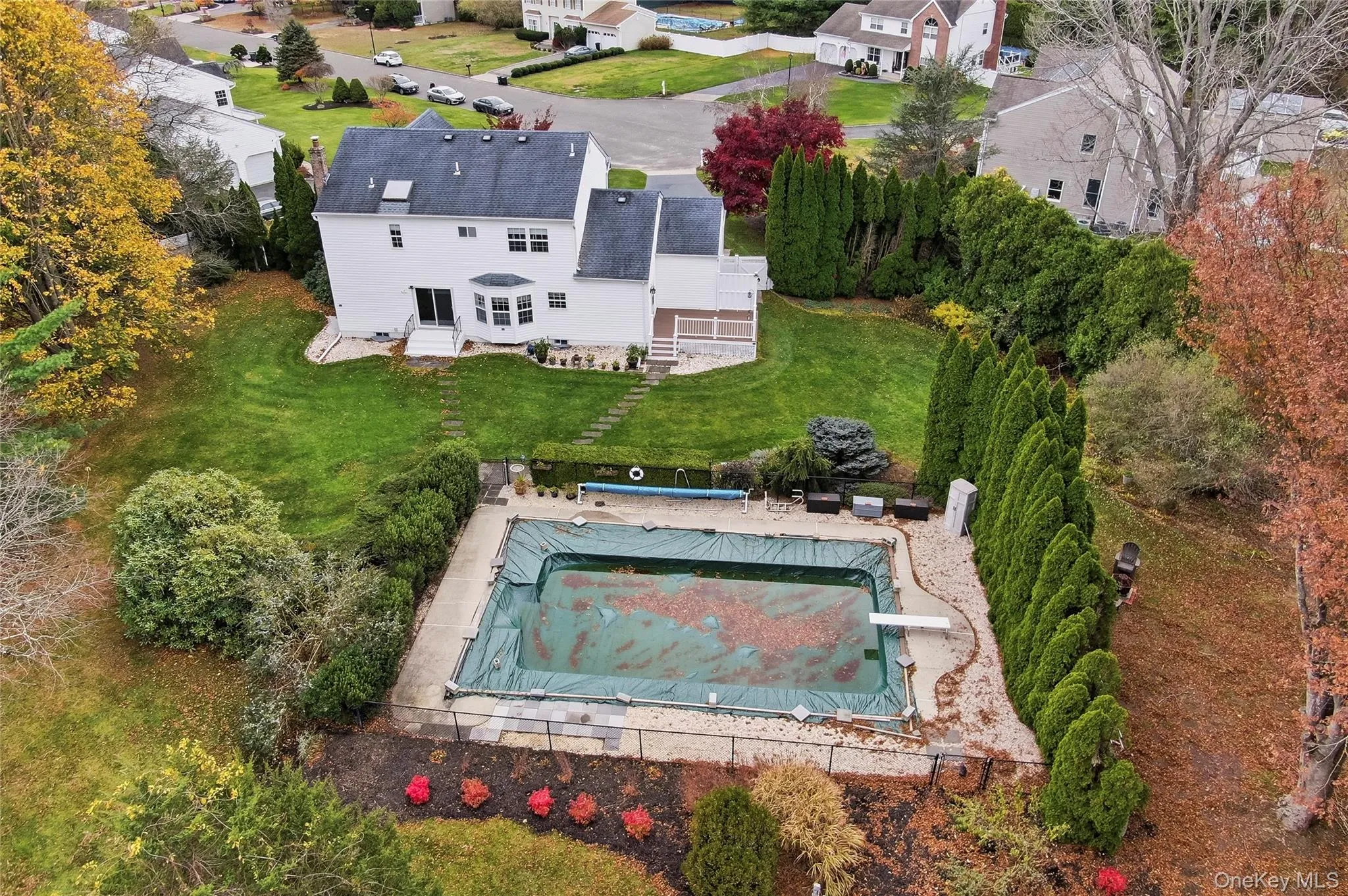 Aerial view of a pool area Aerial view of a pool area