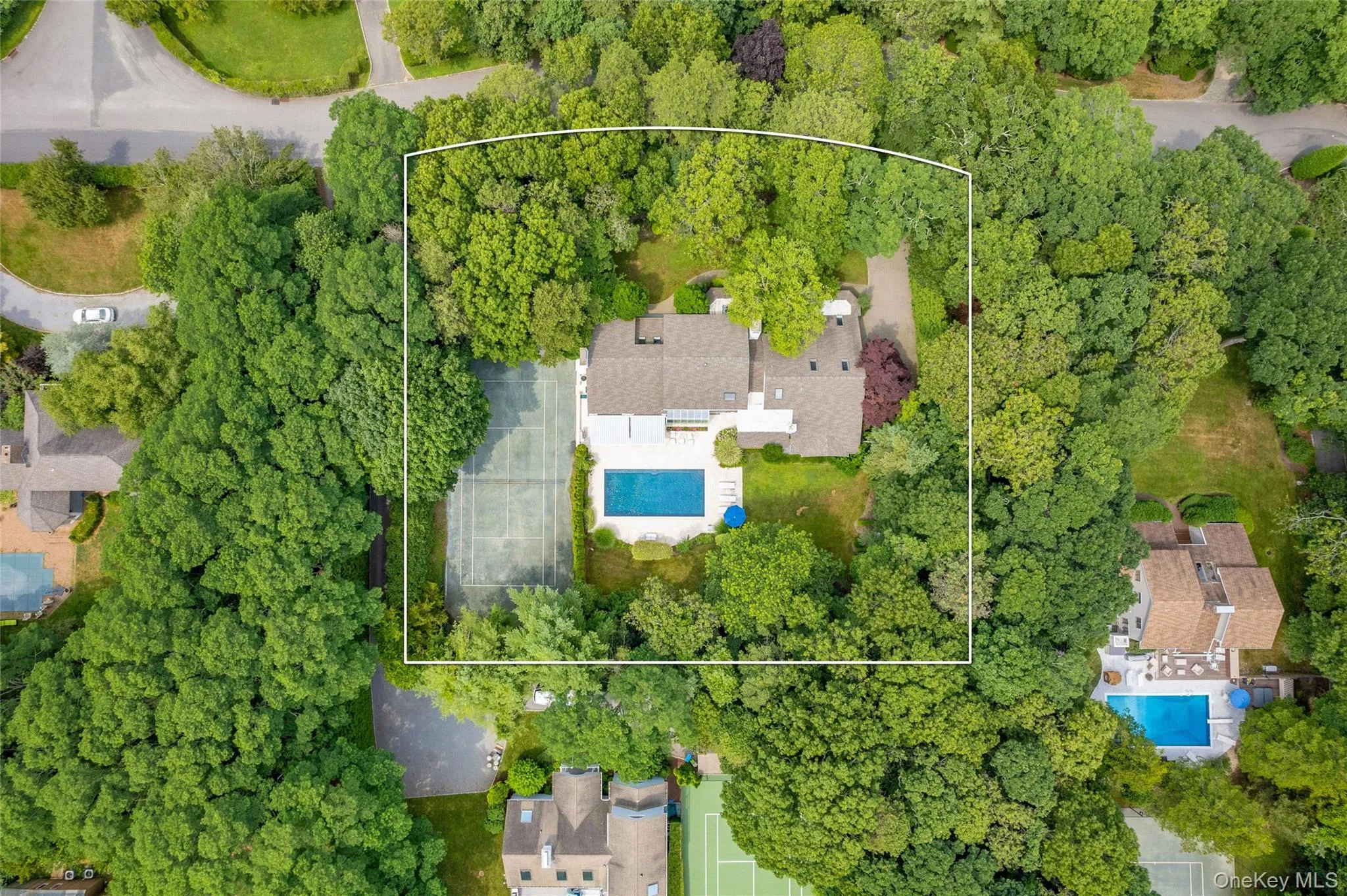 Drone / aerial view of a pool area Drone / aerial view of a pool area